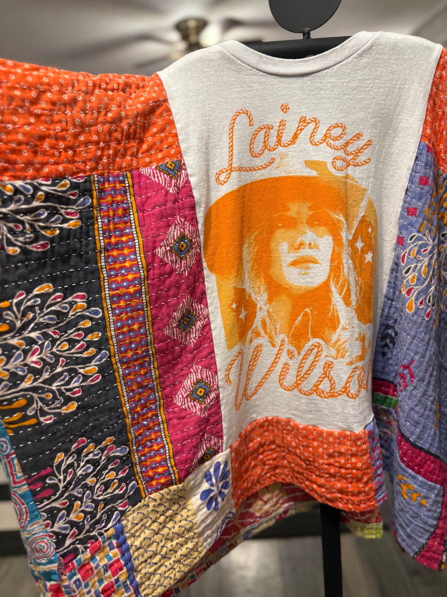 Lainey Upcycled Vintage Kantha ART Poncho Tee Fits A Size Small to 3X