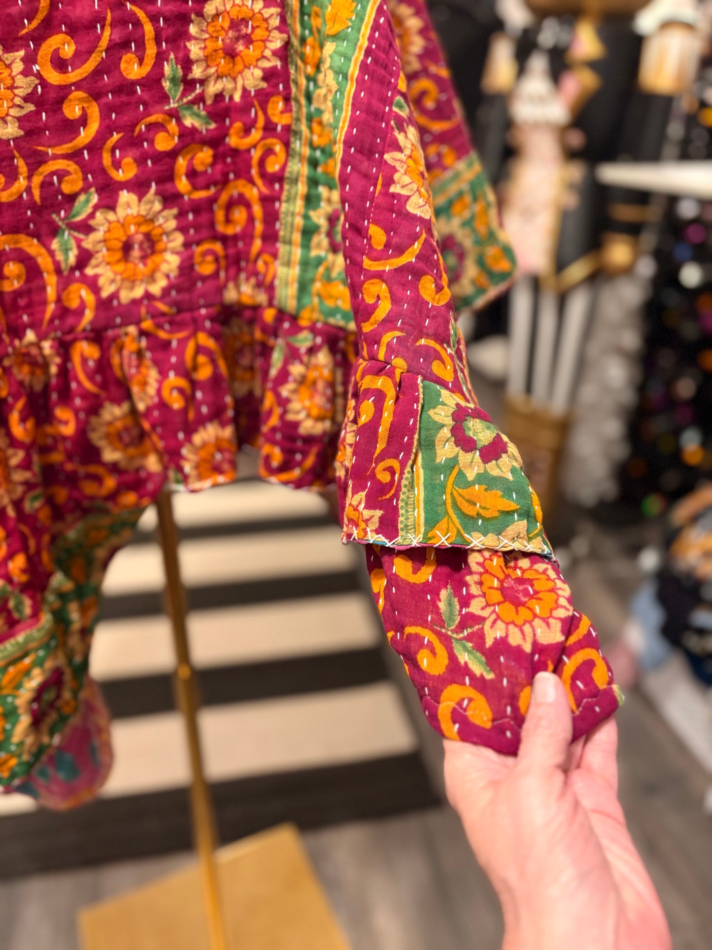 Gogh Upcycled Vintage Kantha Quilt ART Layering Top One Size Fits A Small to 3X Oversized