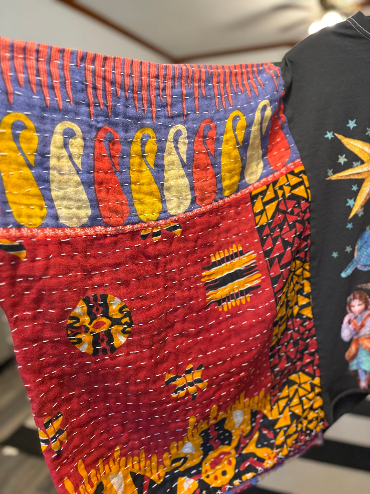 Smashing Pumpkins Upcycled Vintage Kantha Poncho Tee Fits A Size Small to XXL