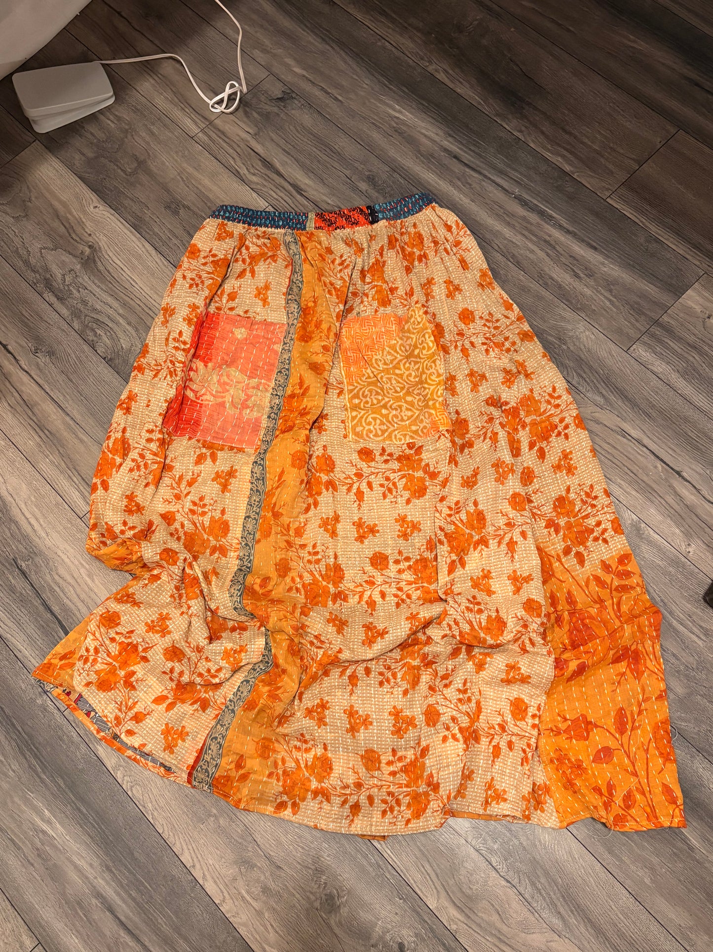 Suzy Women Vintage Kantha Quilt Cotton Reversible Skirt One Size Fits Size 4-16