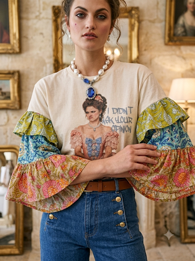 No Opinion Upcycled Ruffle Sleeve Tee Fits a Small to Large