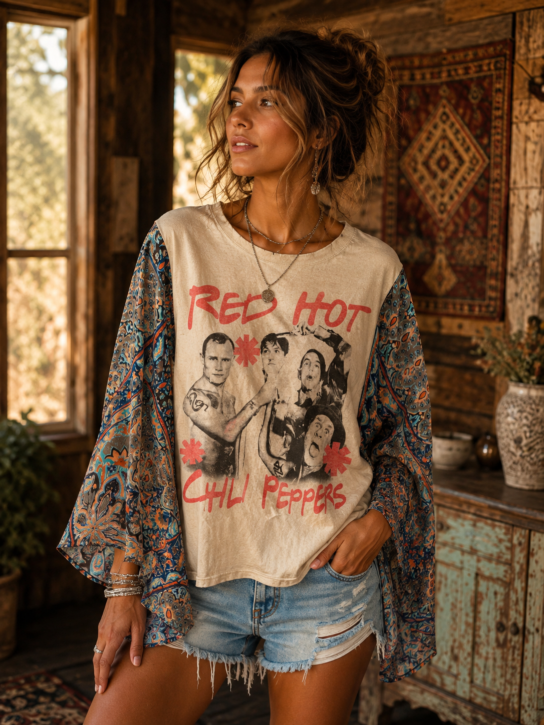 Hot Chili Upcycled Kimono Tee One Size Fits a Small to XXL