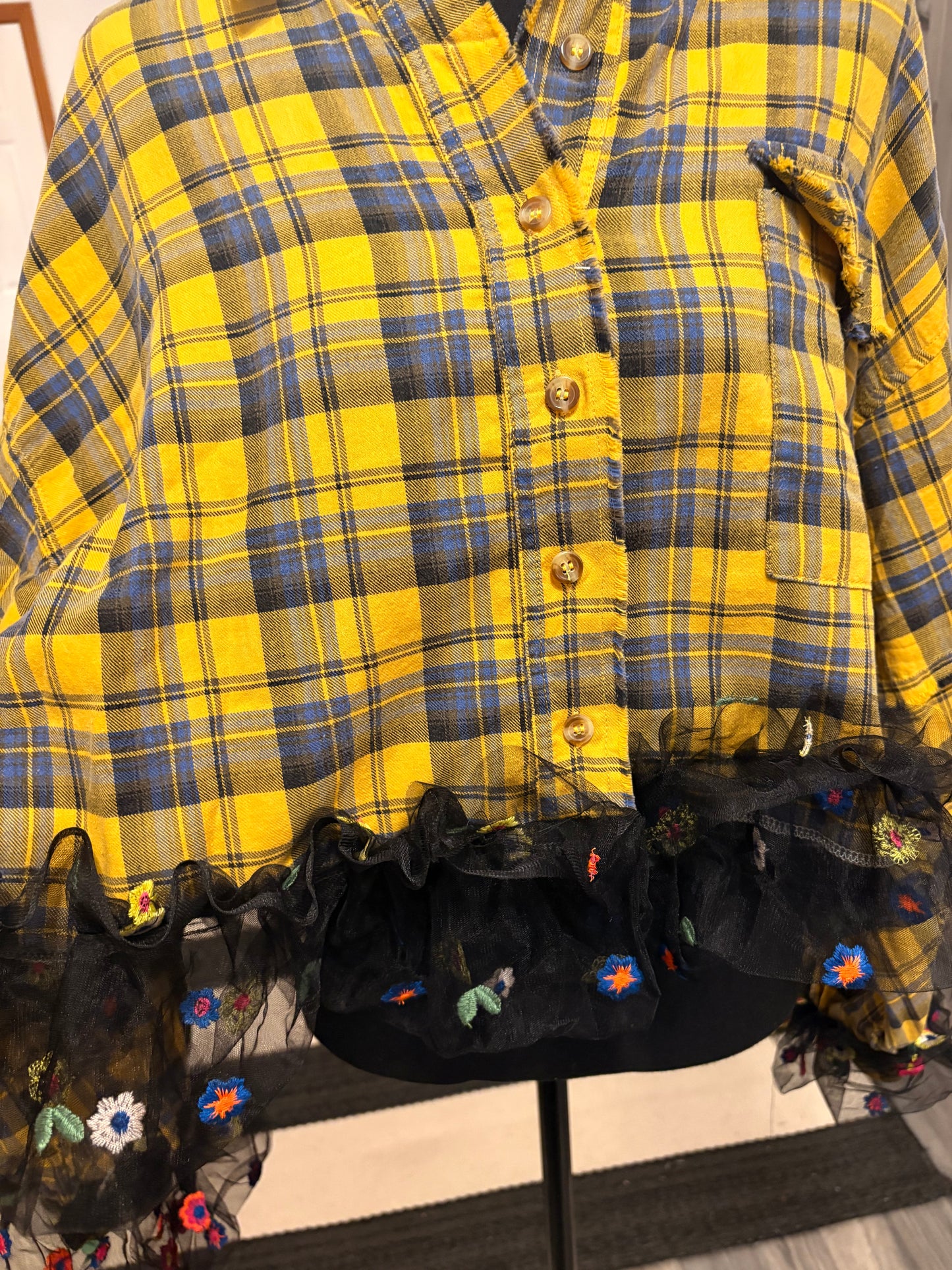 Marian Upcycled Oversized Frayed Flannel Tutu Top One Size Fits a Small to XXL