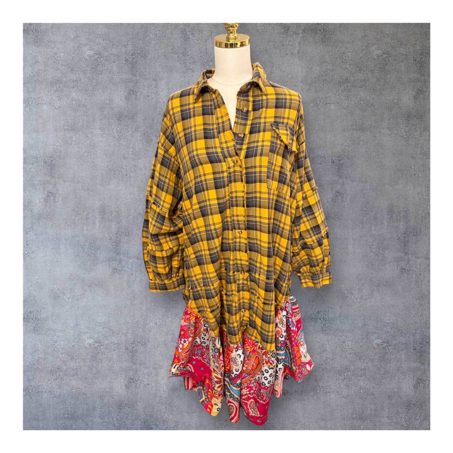 Marian Upcycled Oversized Frayed Flannel Dress One Size Fits a Small to XXL