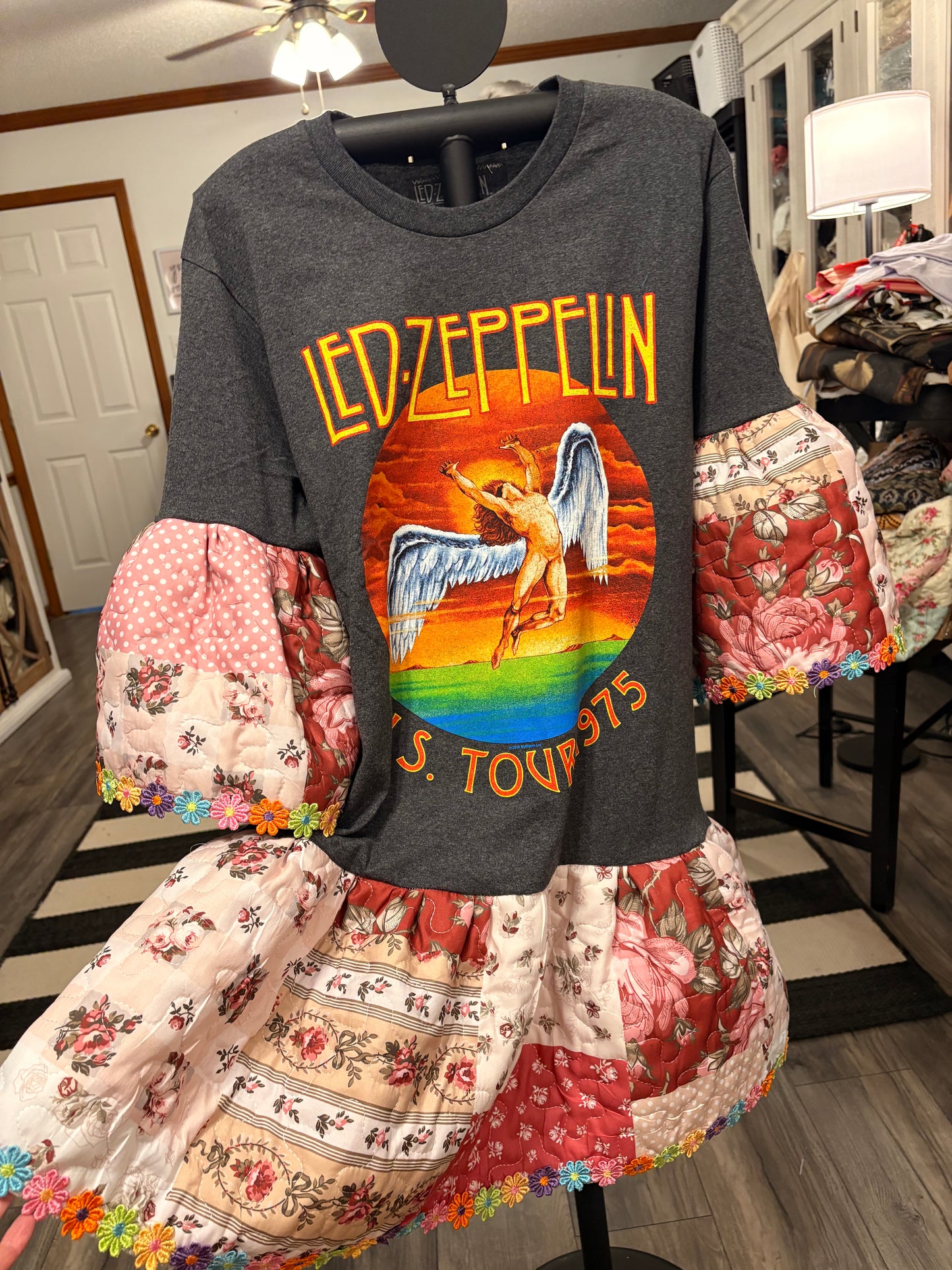 Zeppelin Upcycled Quilt Jumper One Size Fits Small to Large (4-12) Oversized!