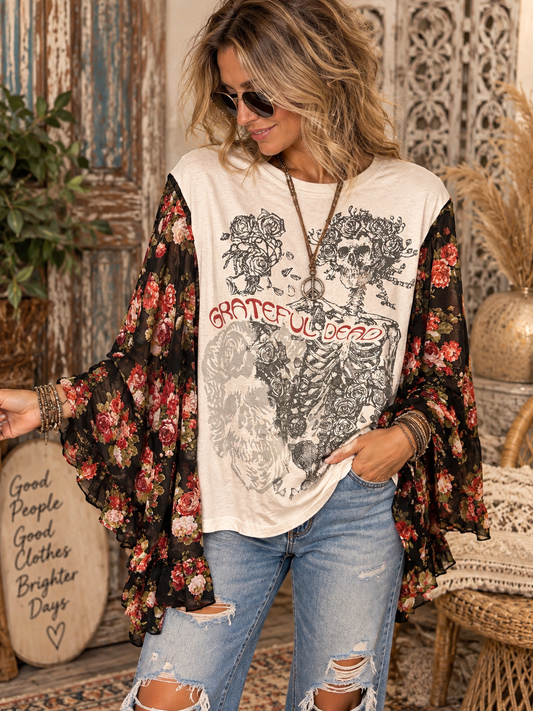 The Dead in Roses Upcycled Kimono Tee One Size fits a Small to XXL