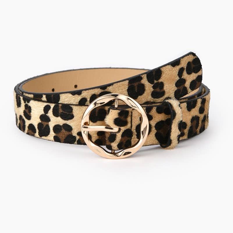 TEXTURED ANGLED OVAL SHAPED BUCKLE | 40BT659: LEOPARD