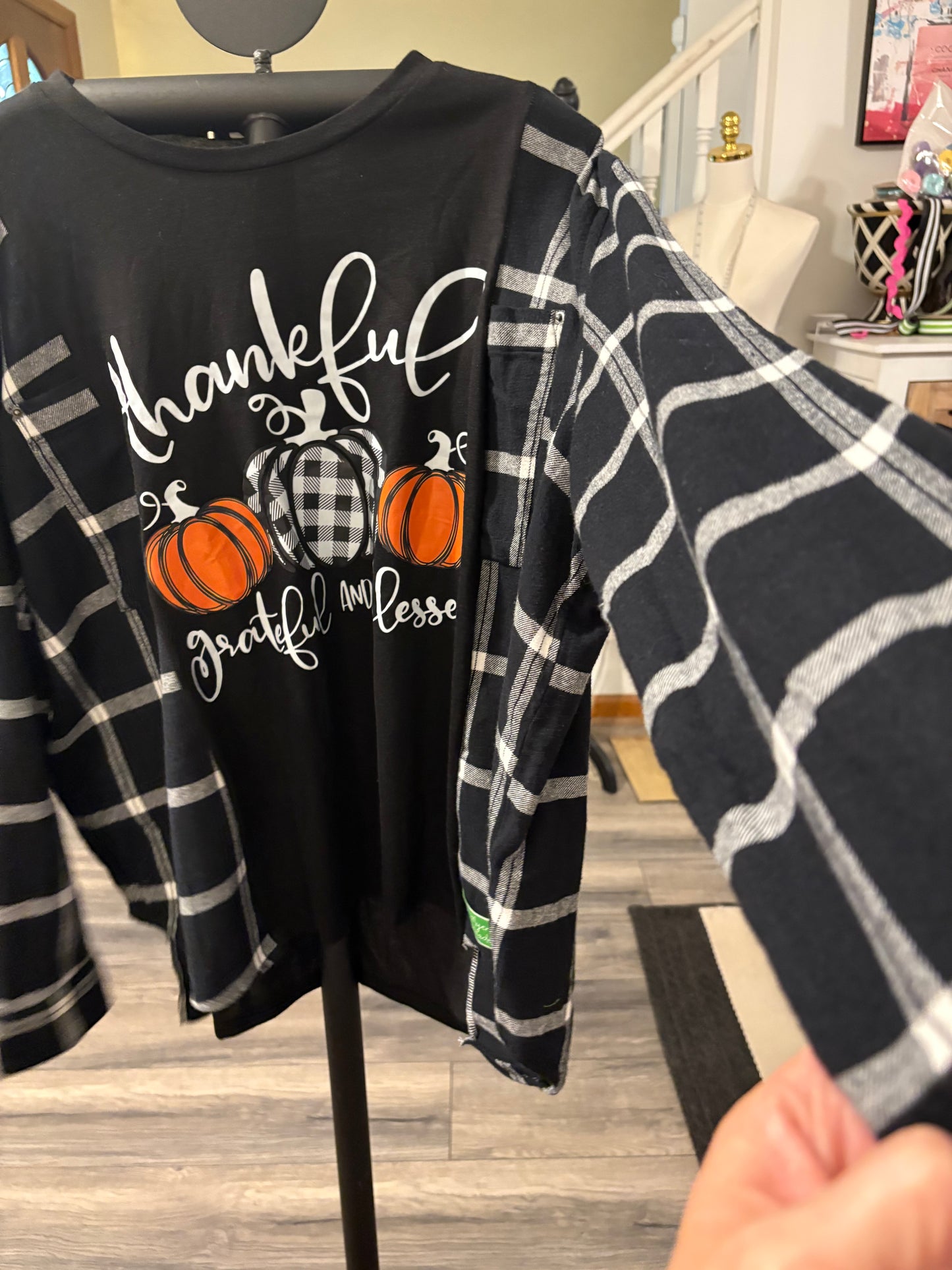 Thankful Grateful and Blessed Upcycled Top Fits a Small to XL OVERSIZED