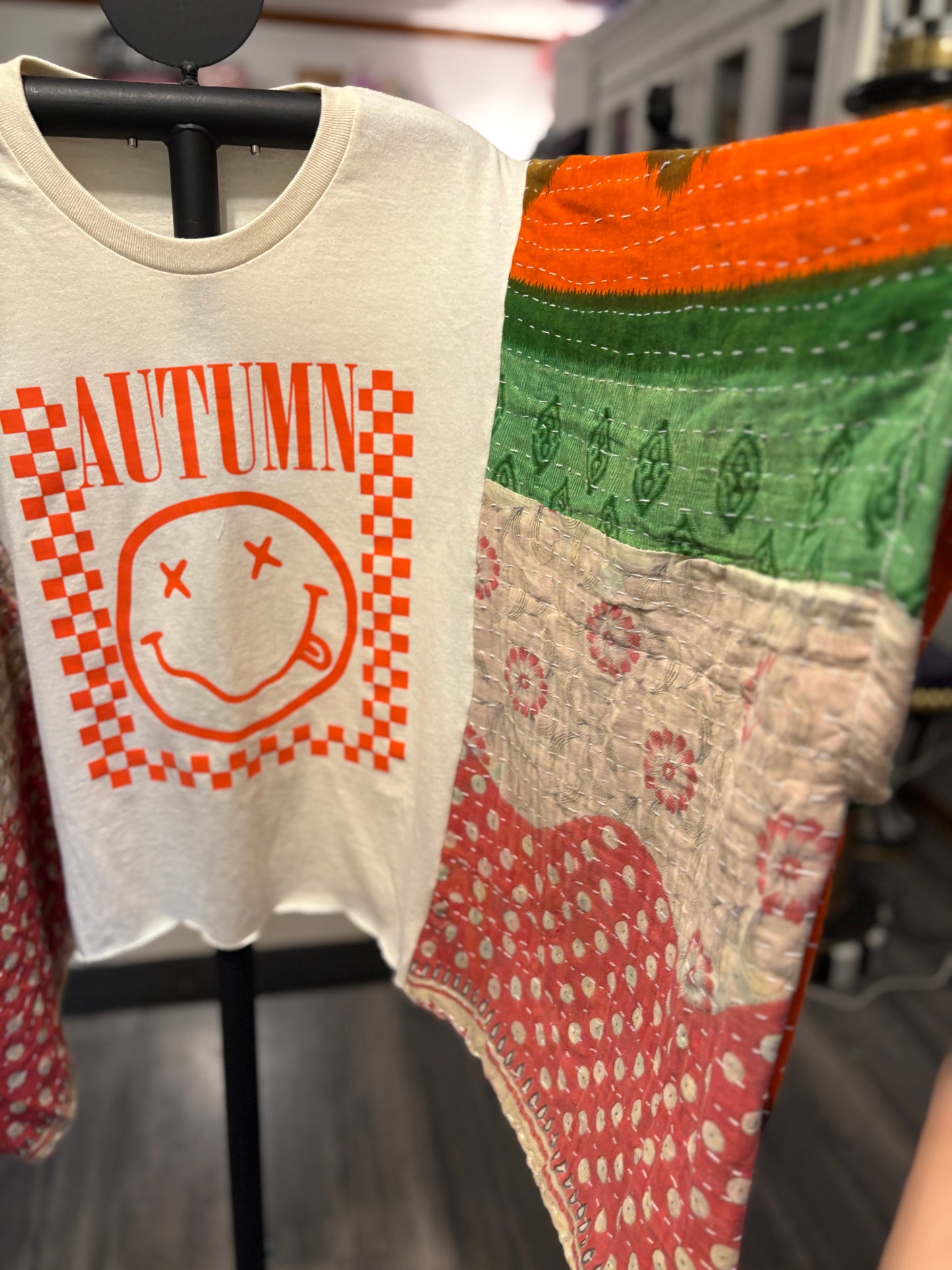 Autumn Upcycled Vintage Kantha Poncho Tee Fits A Size Small to XXL