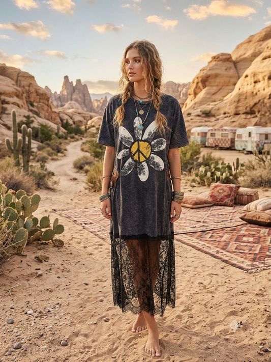 Dirty Daisy Lace Bottom Tee Dress OVERSIZED Fits a Small and Medium