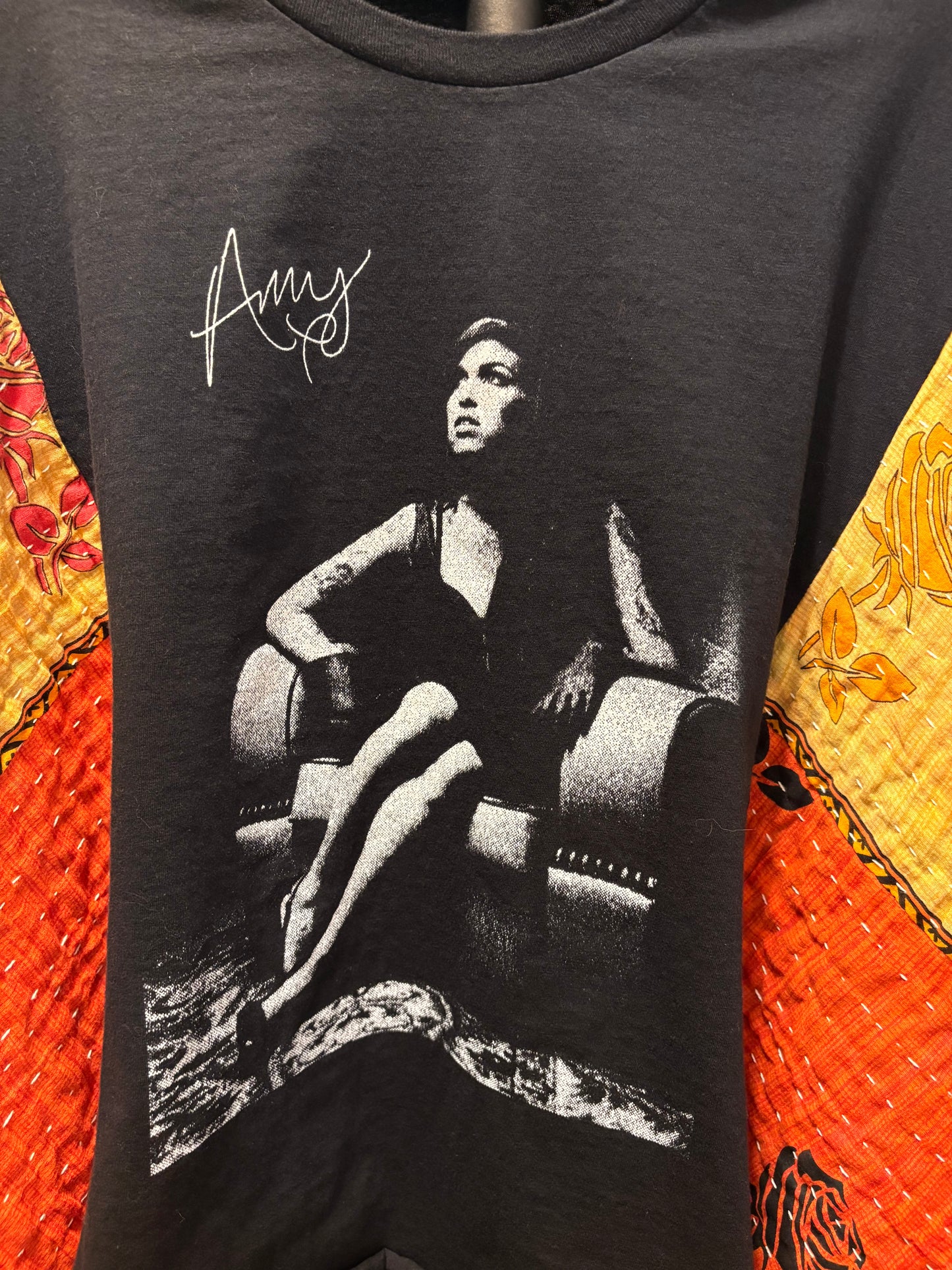 Back to Black Upcycled Vintage Kantha Quilt Poncho Tee One Size Fits a Small to XXL