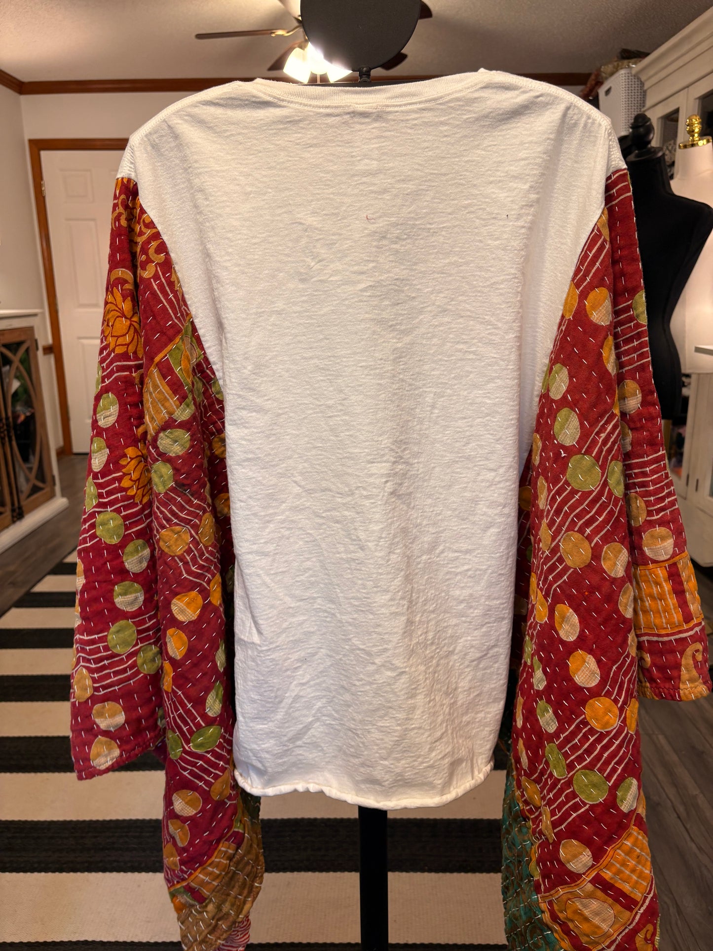 The Wall Upcycled Vintage Kantha Quilt Poncho Tee One Size Fits a Large to 3X