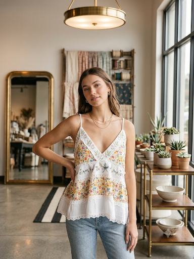 Embroidered Ruffle Tank Large