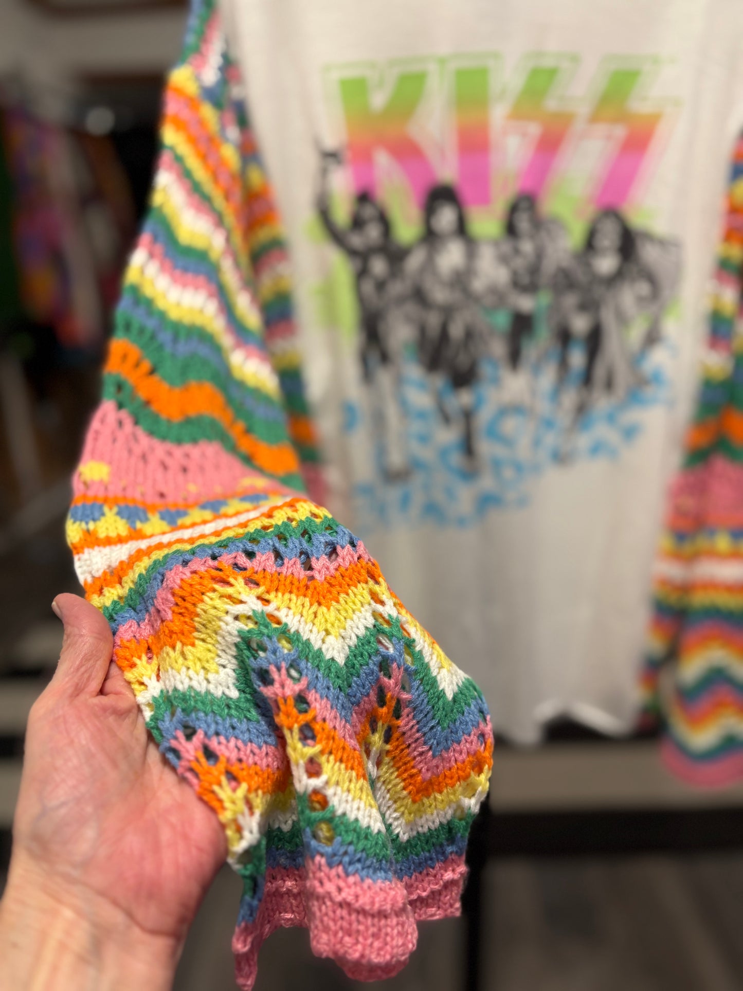 Kiss Upcycled Drop Sleeve Sweater One Size Fits a Small to XL