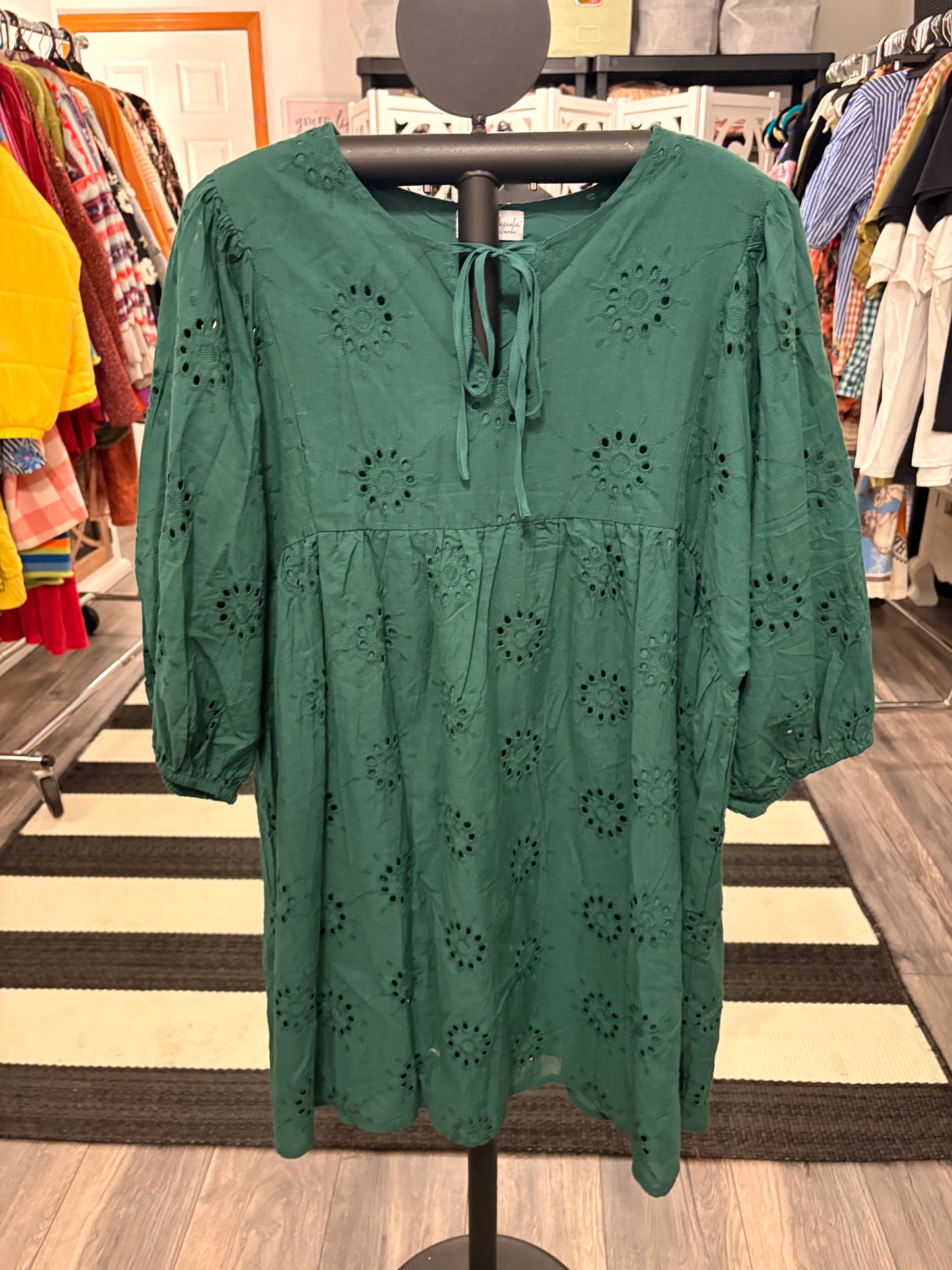 Hunter Green Eyelet Top Large