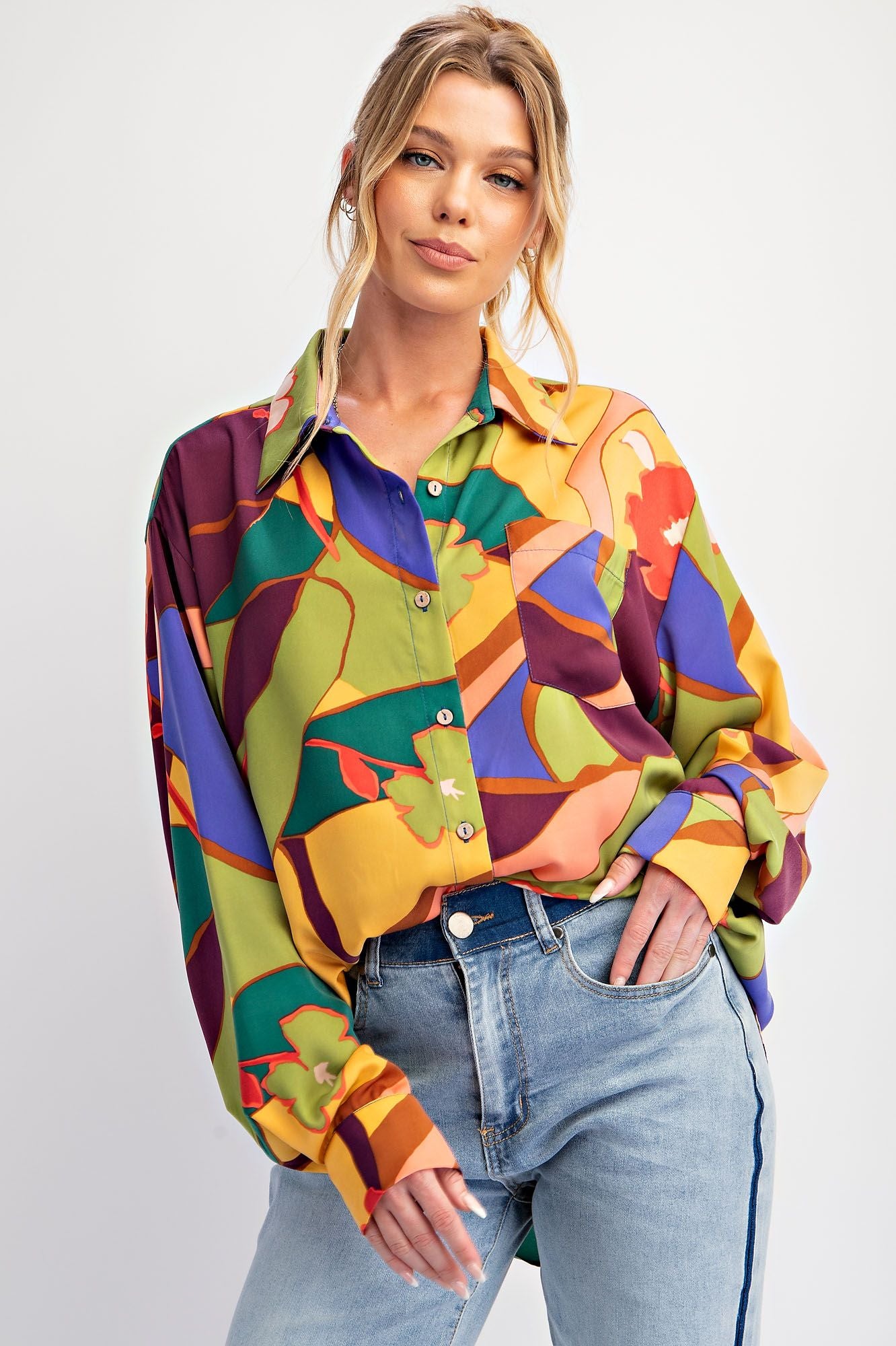 Mirabelle Satin Button Down Top