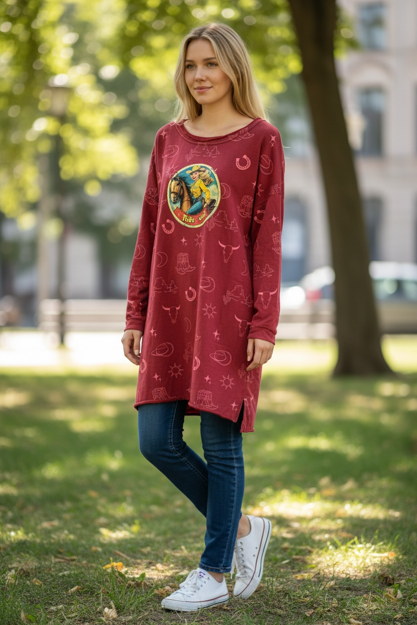 Ride ‘Em Upcycled Oversized Sweatshirt Long Length Fits a Small to Large