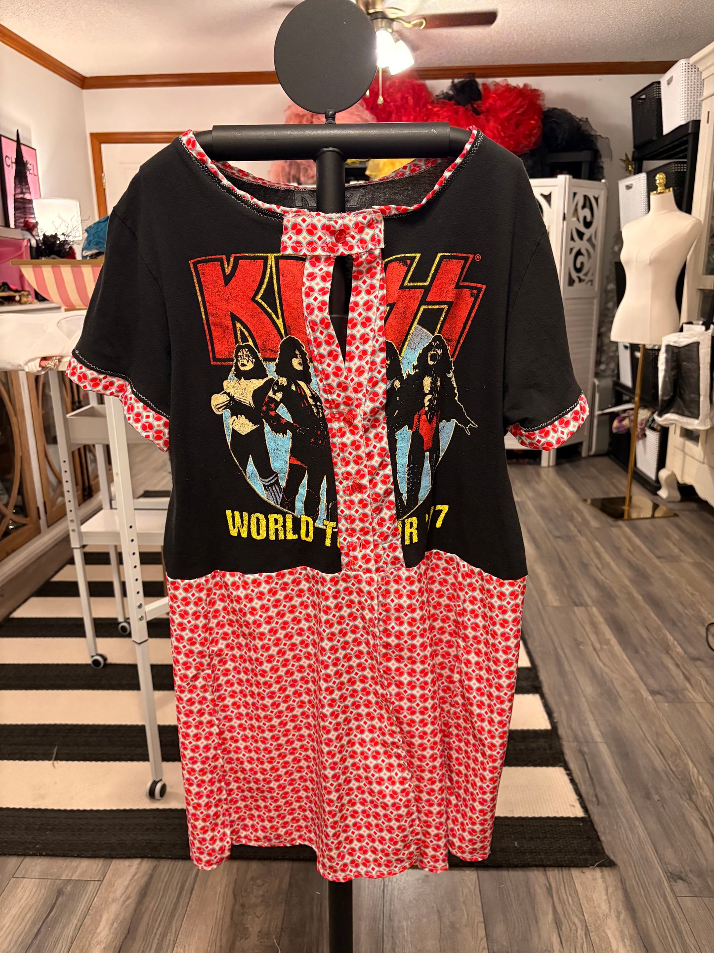 Red Kiss Glam Upcycled Tee One Size Fits a Small to Large