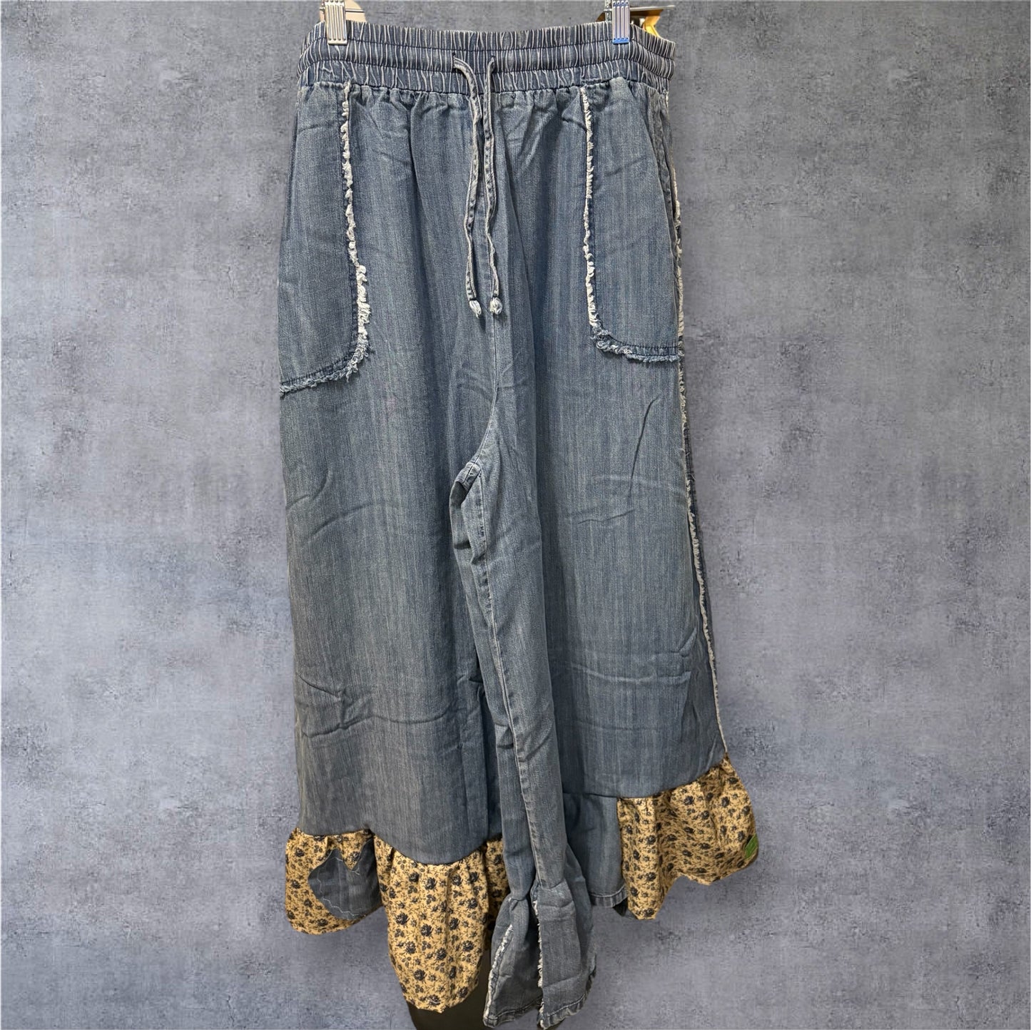 Hollys Upcycled Ruffled Denim Chambray Pants 1X
