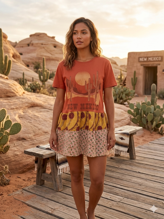 New Mexico Upcycled Tee Dress One Size Fits an XS to Small