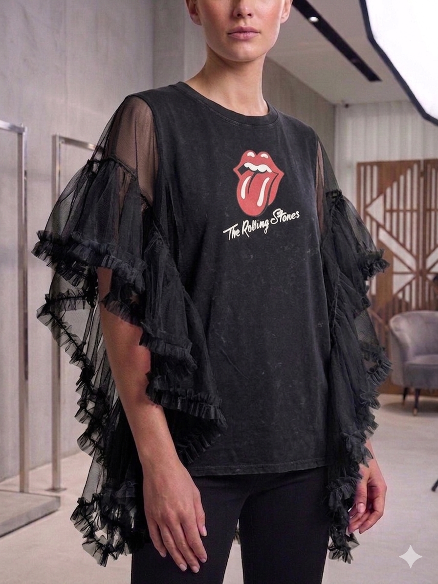 Stoned Upcycled Rockstar Poncho One Size Fits a Small to Large