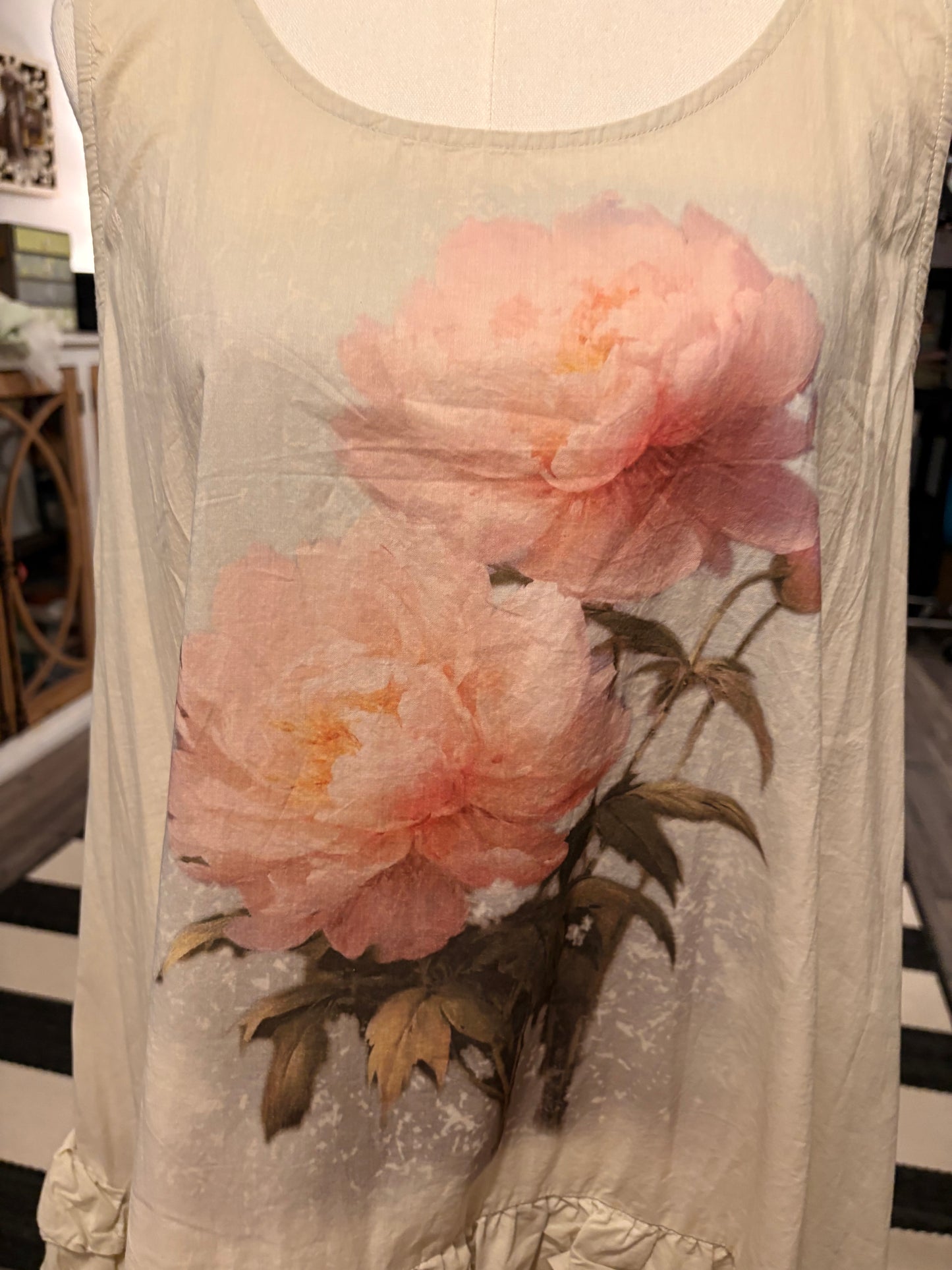 Rose Parchment Ruffled Tank Dress L/XL