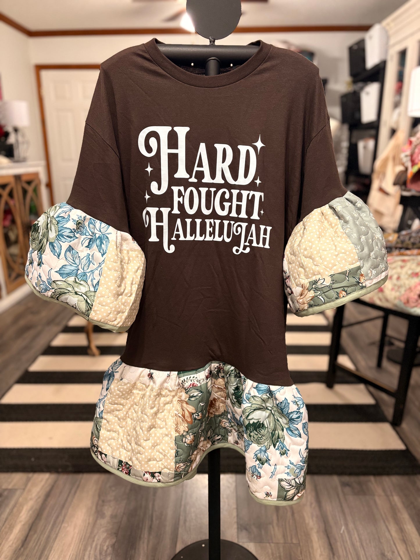 Hard Fought Hallelujah Upcycled Quilt Jumper One Size Fits Small to XL (6-14) Oversized!