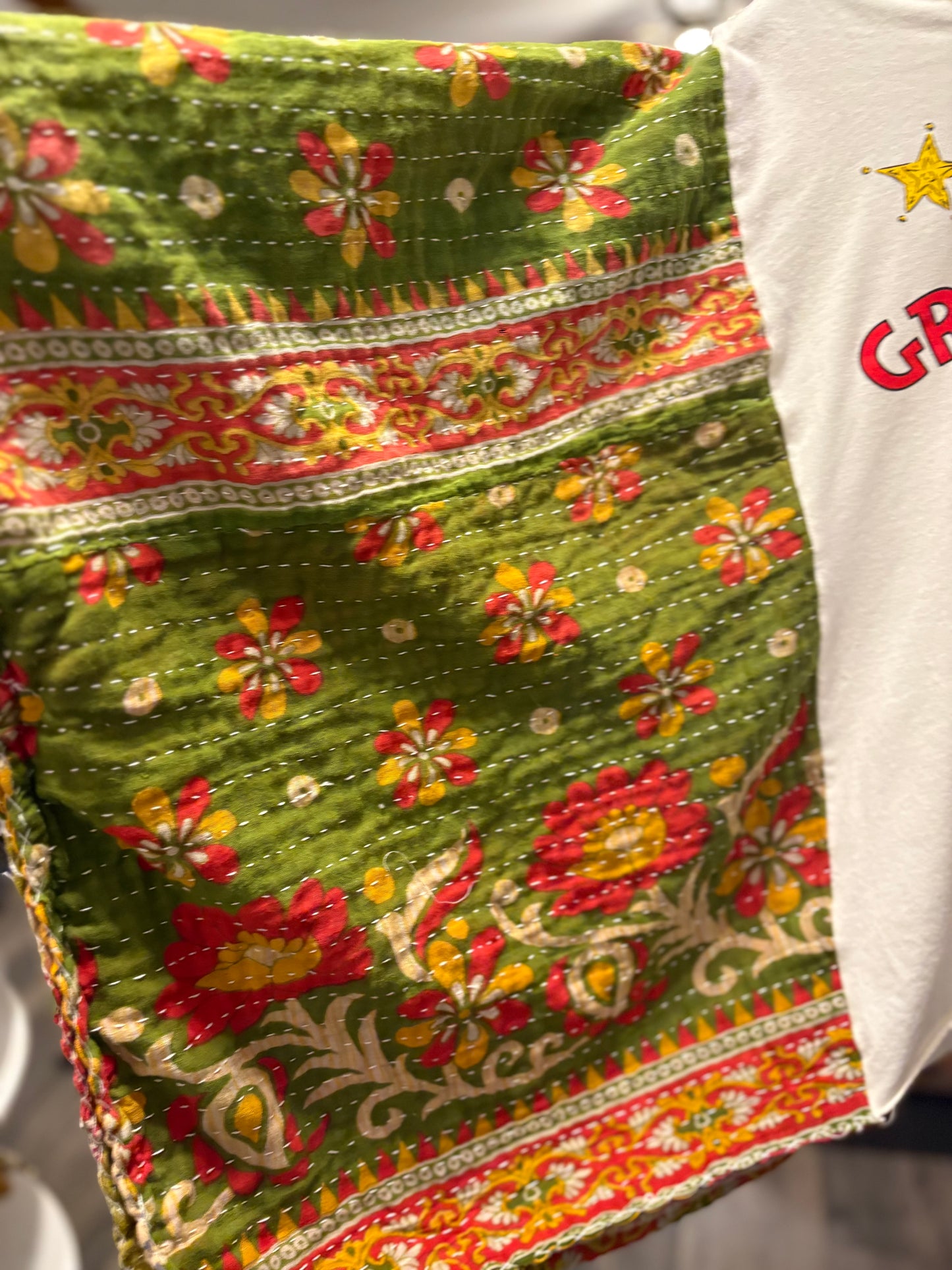 Merry Grinchmas Vintage Kantha Quilt Poncho Tee One Size Fits a Small to XXL