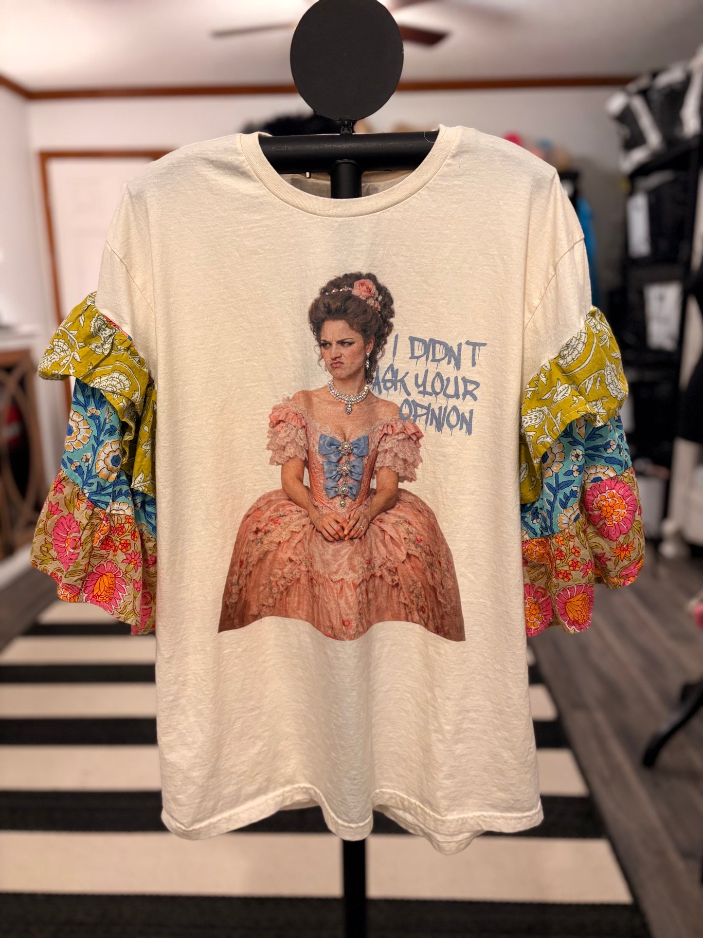 No Opinion Upcycled Ruffle Sleeve Tee Fits a Small to Large