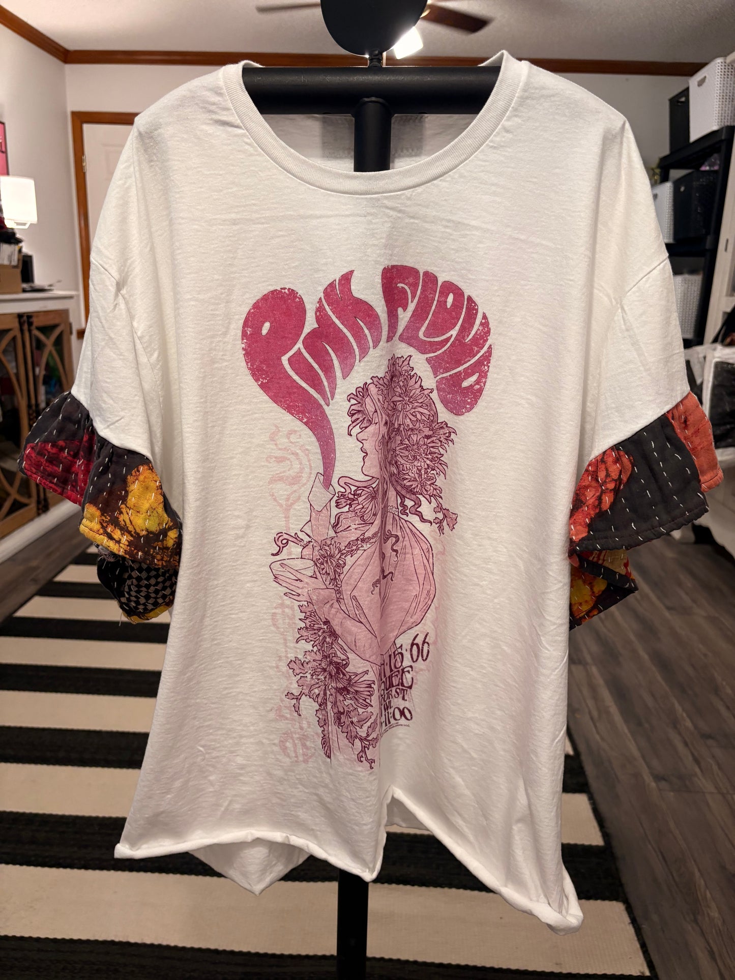 Pink Kantha Ruffle Sleeve Tee Fits a Small to 2X