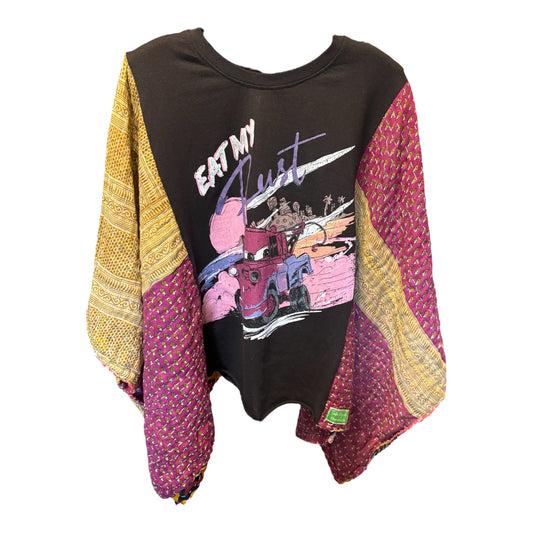 Eat My Rust Upcycled Vintage Kantha Poncho Tee Fits A Size Small to XXL