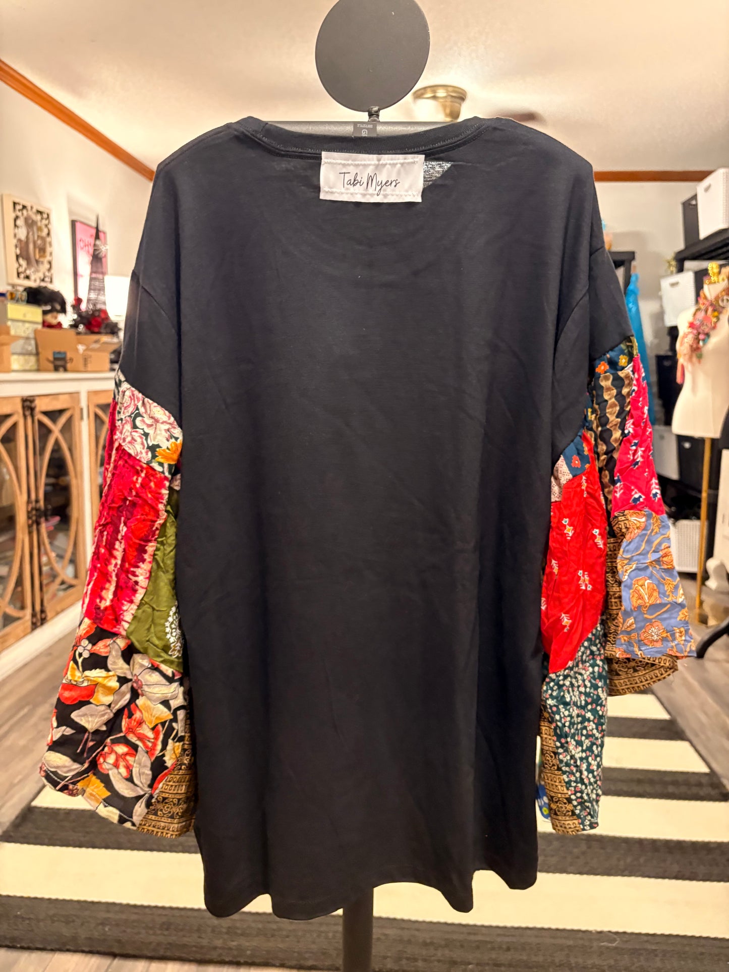Young Dolly Flare Patchwork Sleeve Tee Fits a Small to 2X