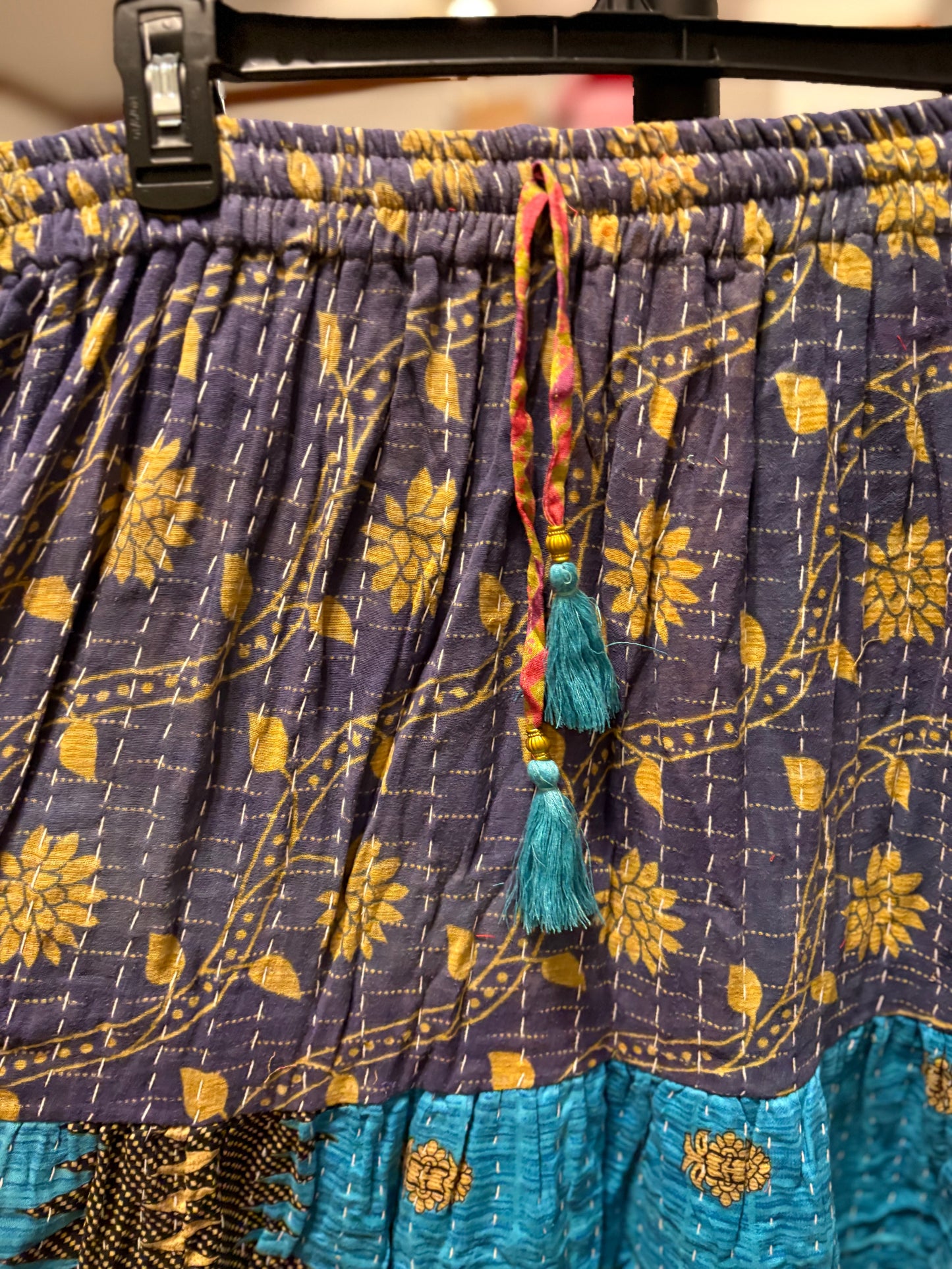Vintage Kantha Boho Long Maxi Skirt with Pockets