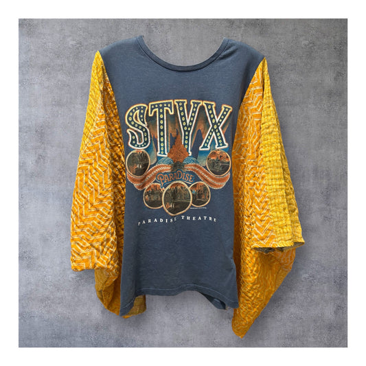Styx Upcycled Vintage Kantha Quilt Poncho Tee One Size Fits a Large to 3X