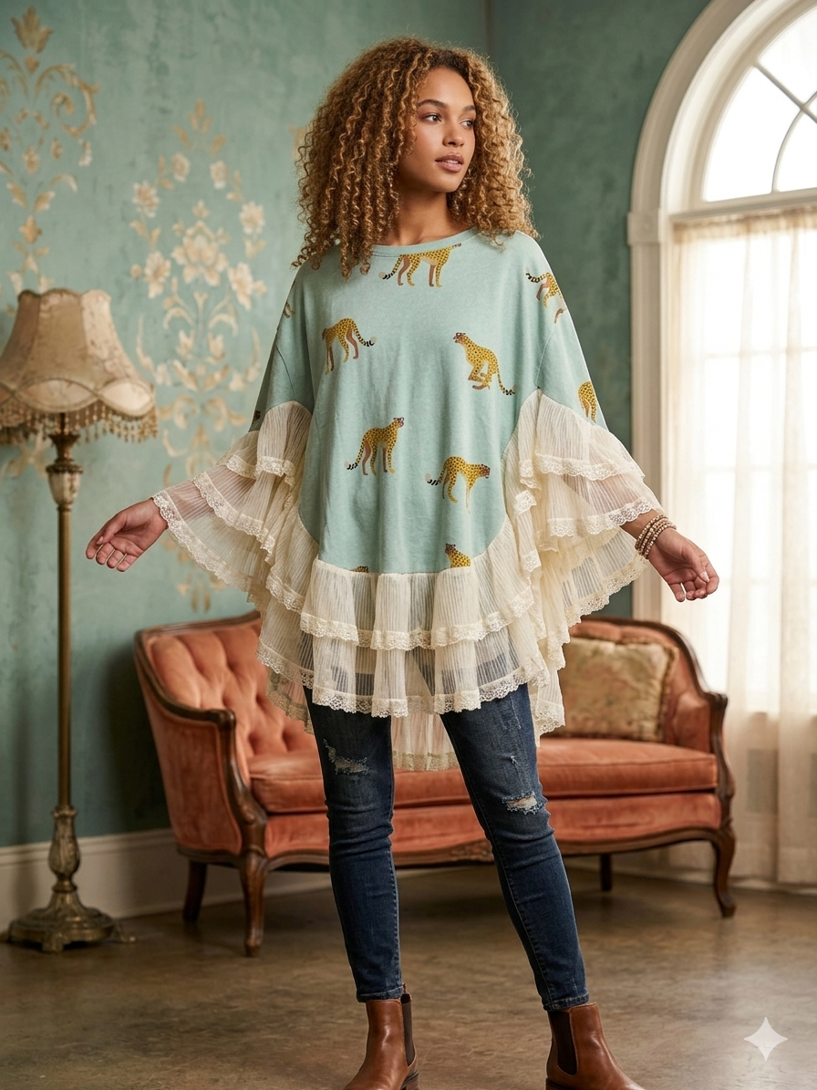 The Cheetah Angel Poncho One Size Fits a Large to 3X