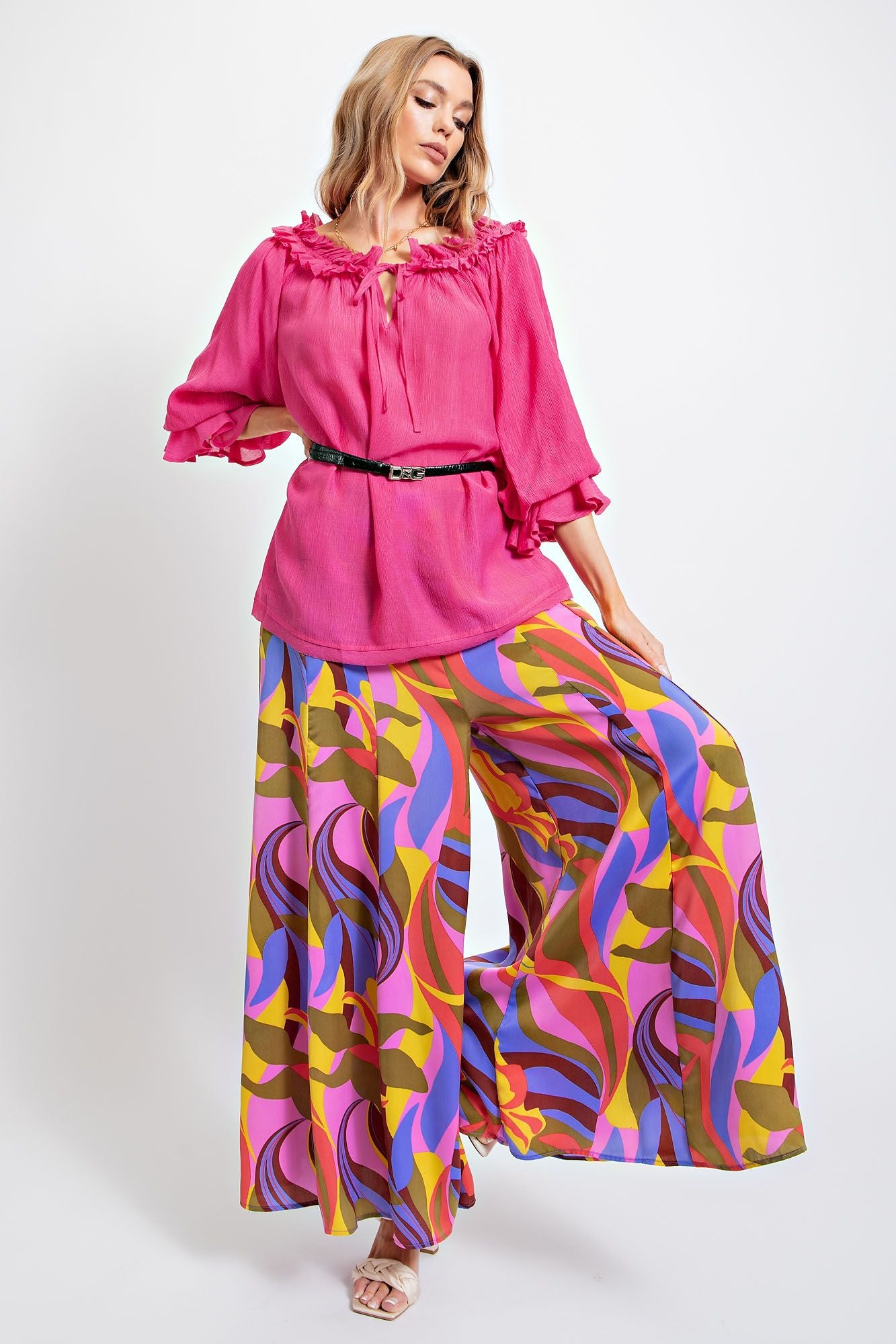 Purple Mirabelle Satin Wide Leg Pants
