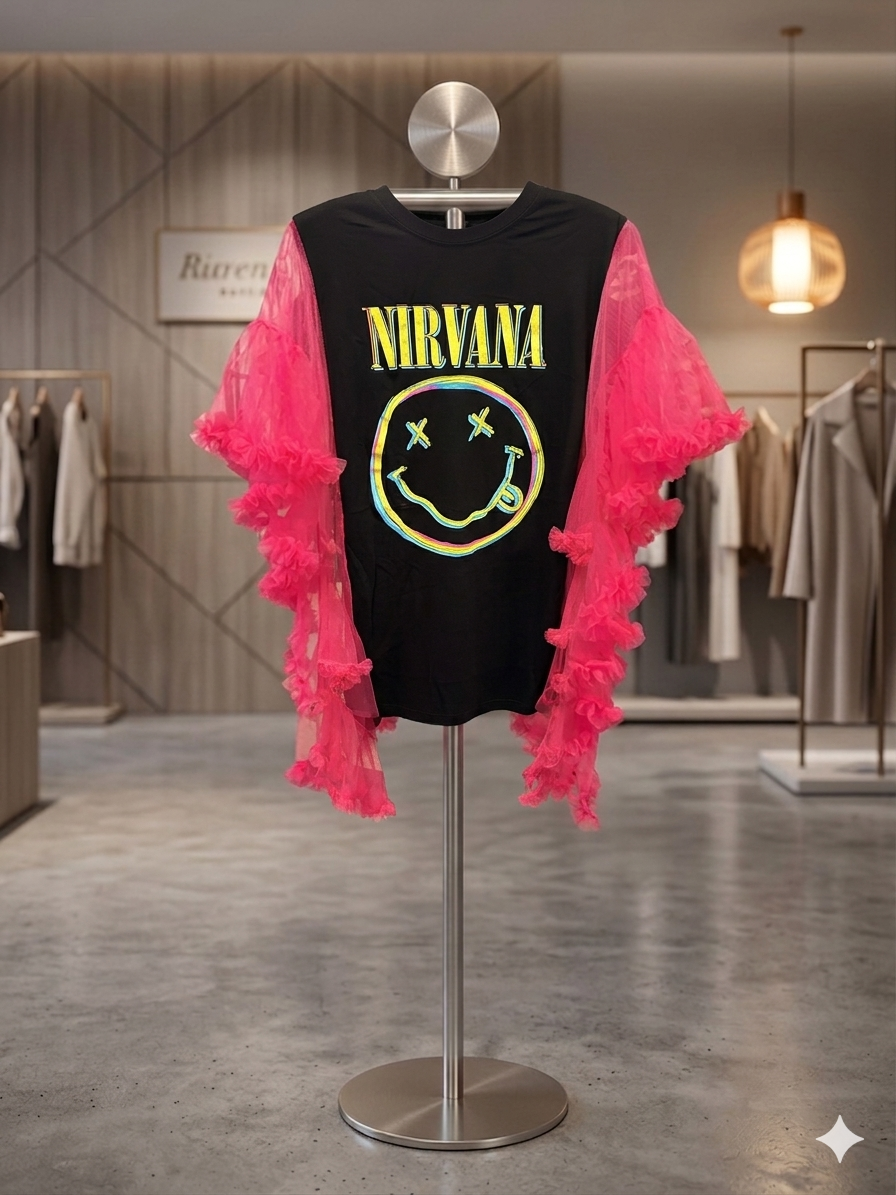 Nirvana Upcycled Rockstar Poncho One Size Fits a Small to 2X