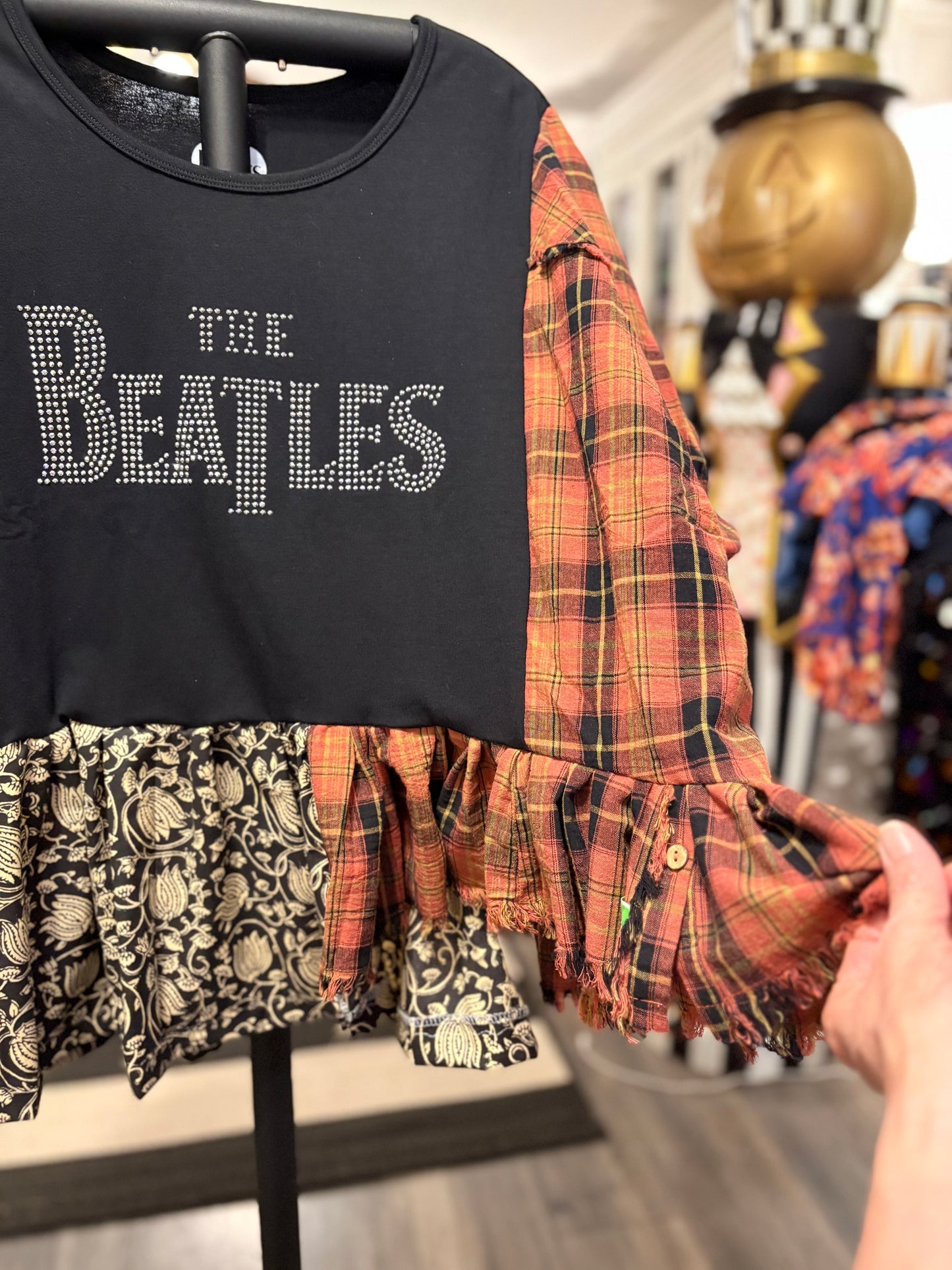 Rocky Raccoon Upcycled Drop Sleeve Flannel Ballerina Tee One Size Fits A Small to XL Oversized