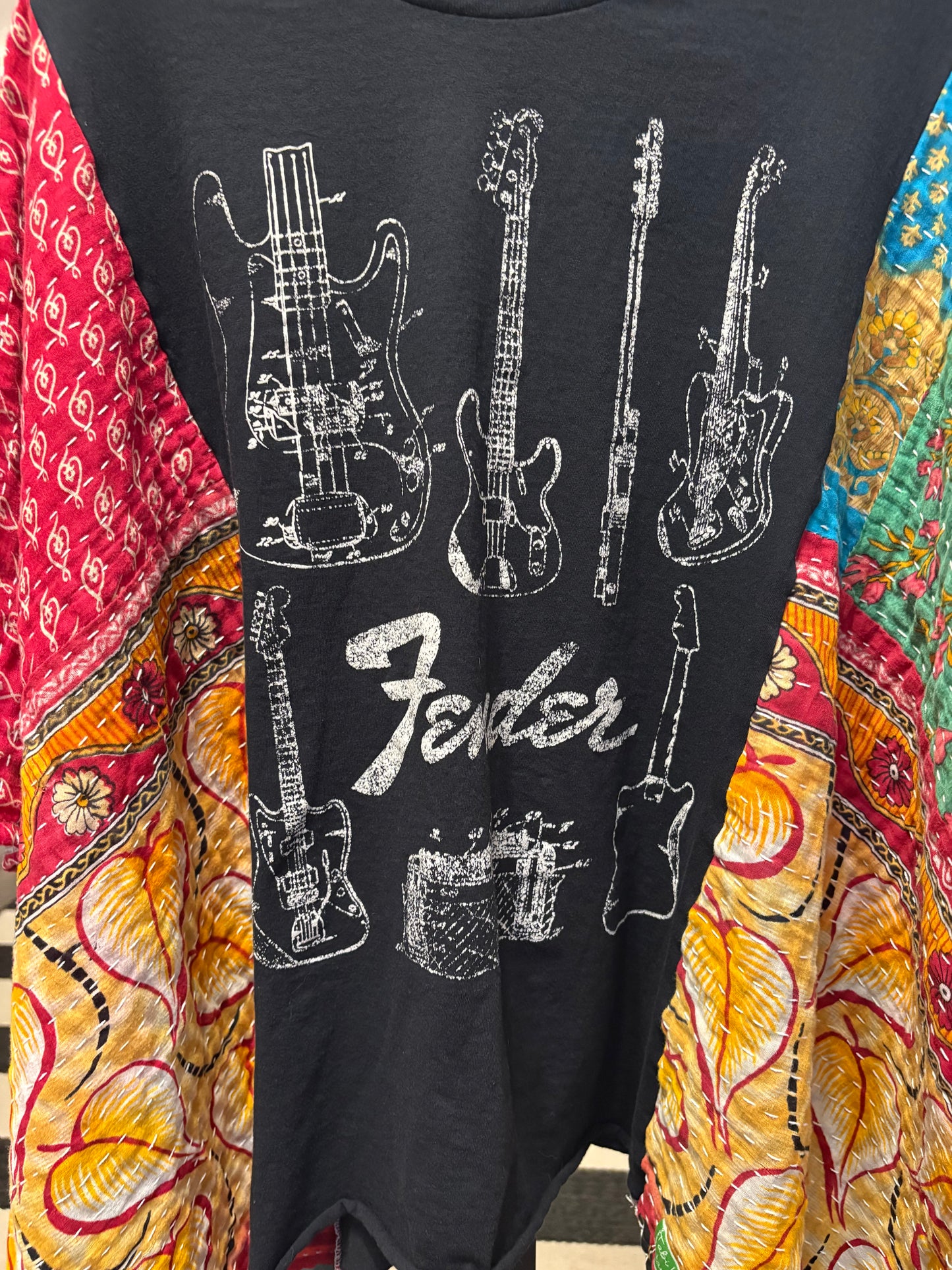 Fender Upcycled Vintage Kantha Quilt Poncho Tee One Size Fits a Large to 3X