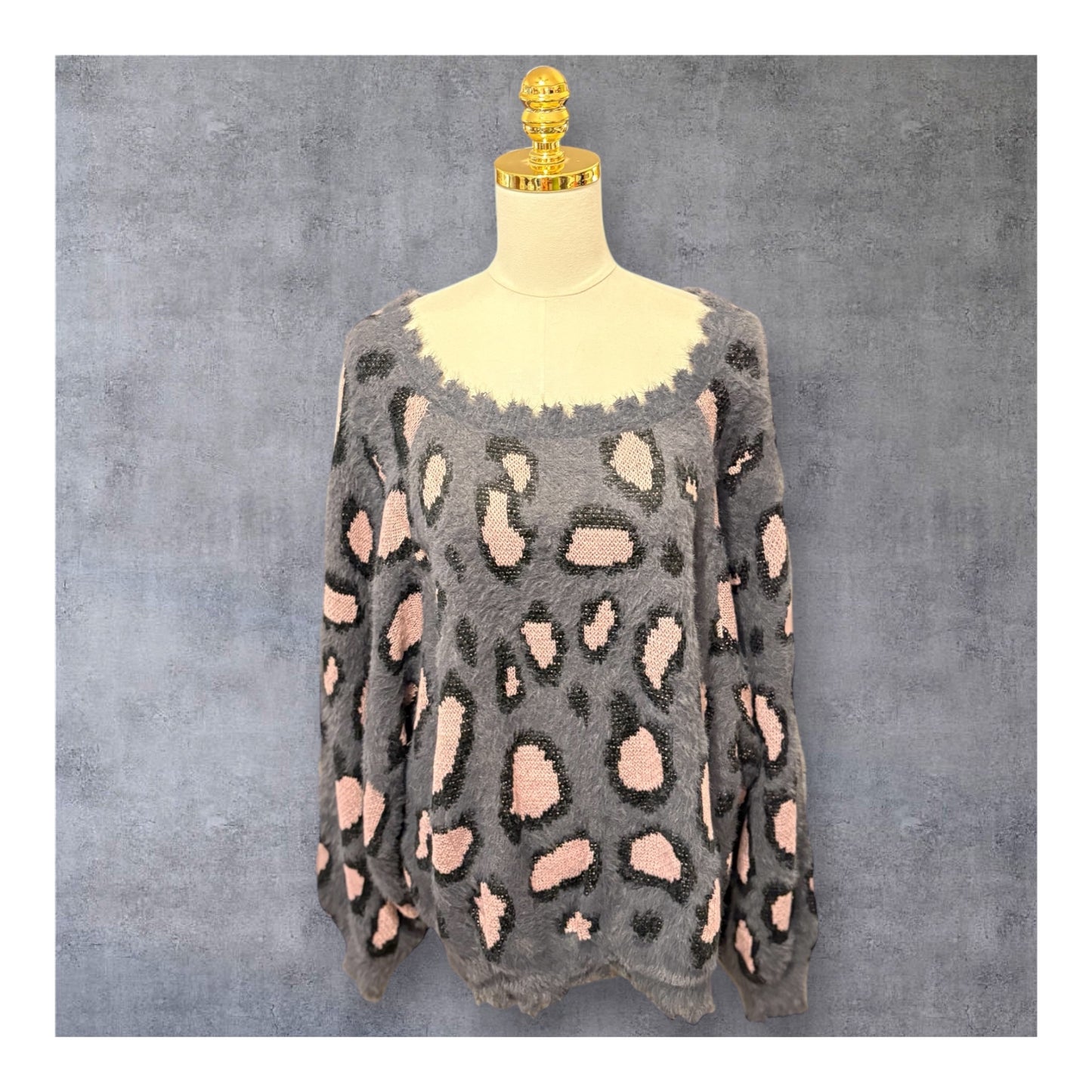 Gray Fuzzy Cheetah Sweater Plus Size