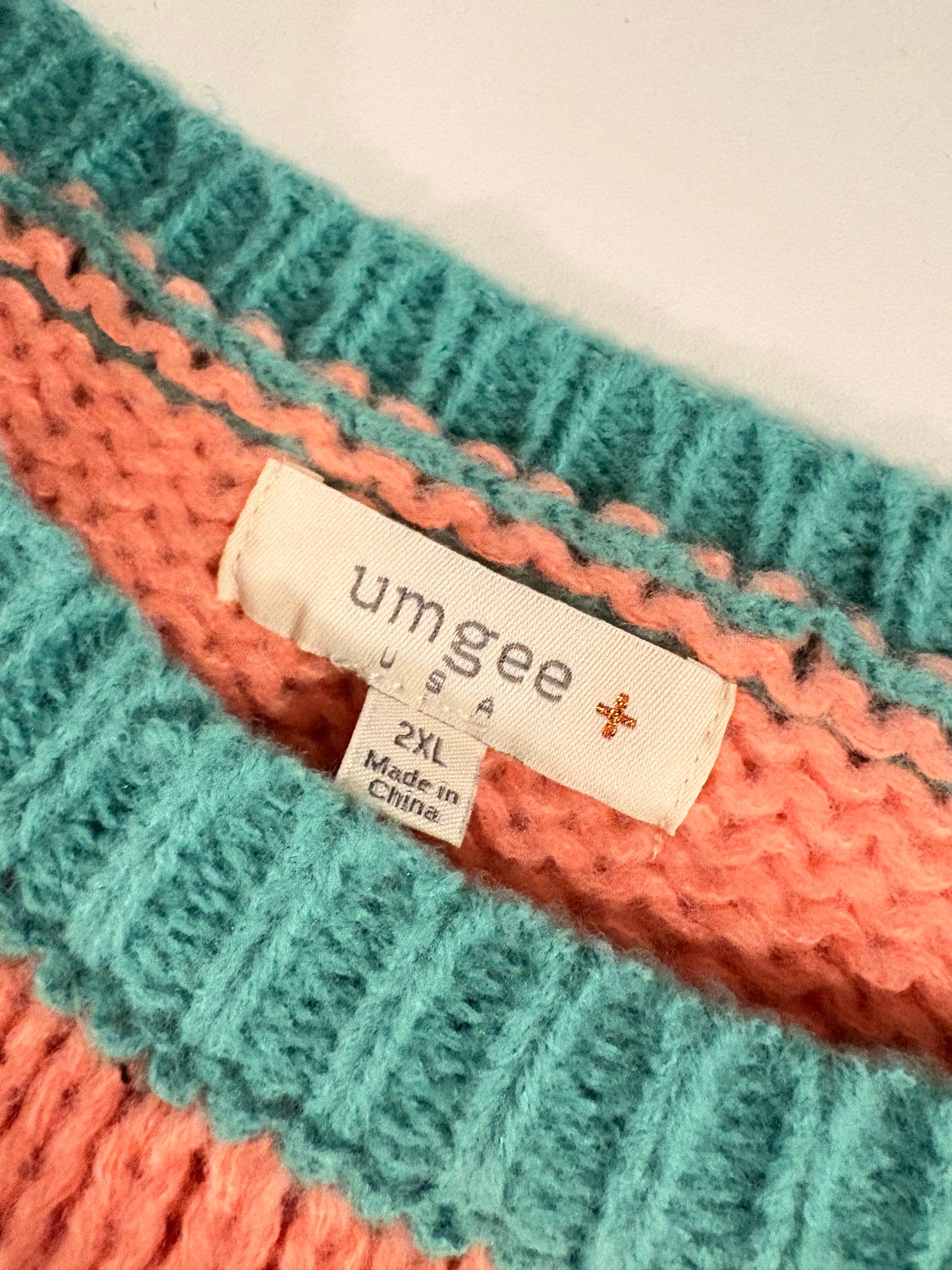 Teal Striped Pom Pom Sleeve Sweater