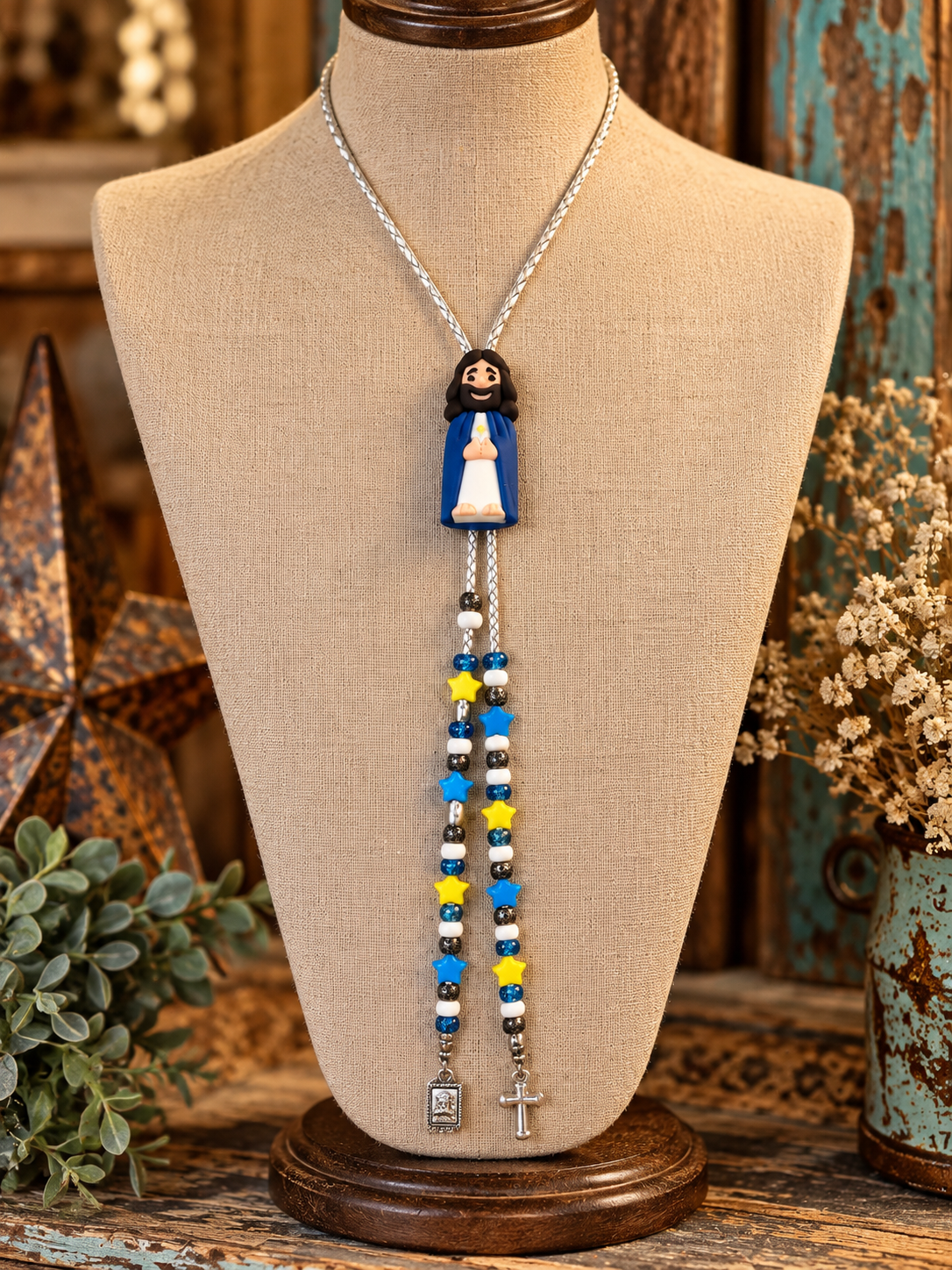 Blue Jesus Handmade Bolo Necklace