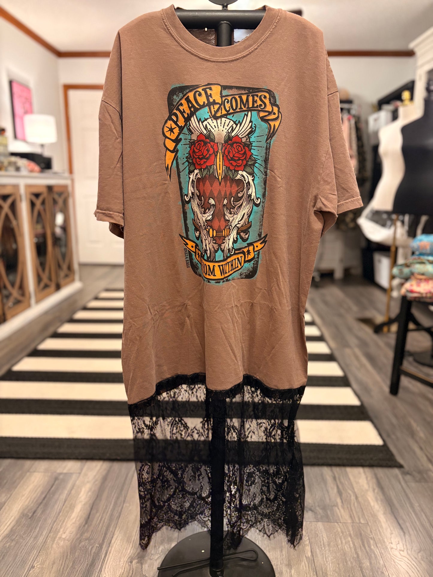 Sacred Heart Lace Bottom Tee Dress OVERSIZED Fits a Small to 2X
