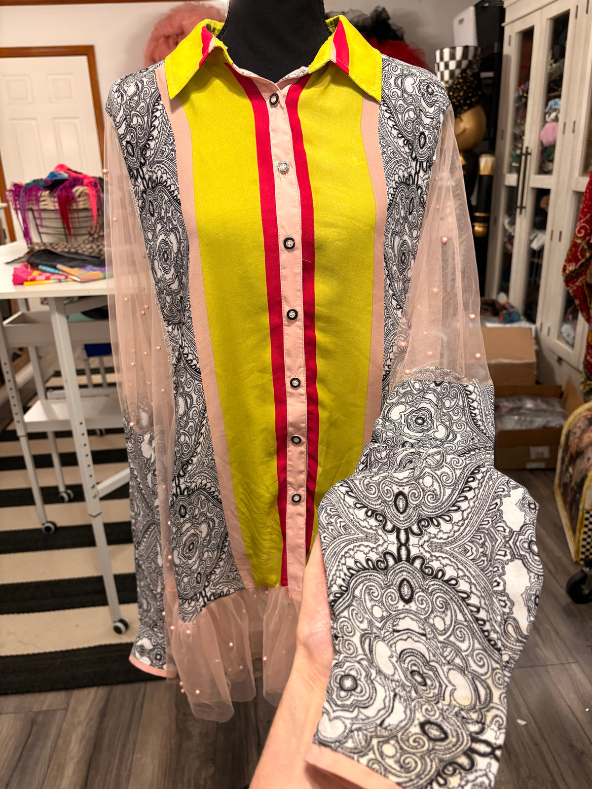 Pretty In pink Mesh and Pearl Tunic One Size fits a Small to 3X