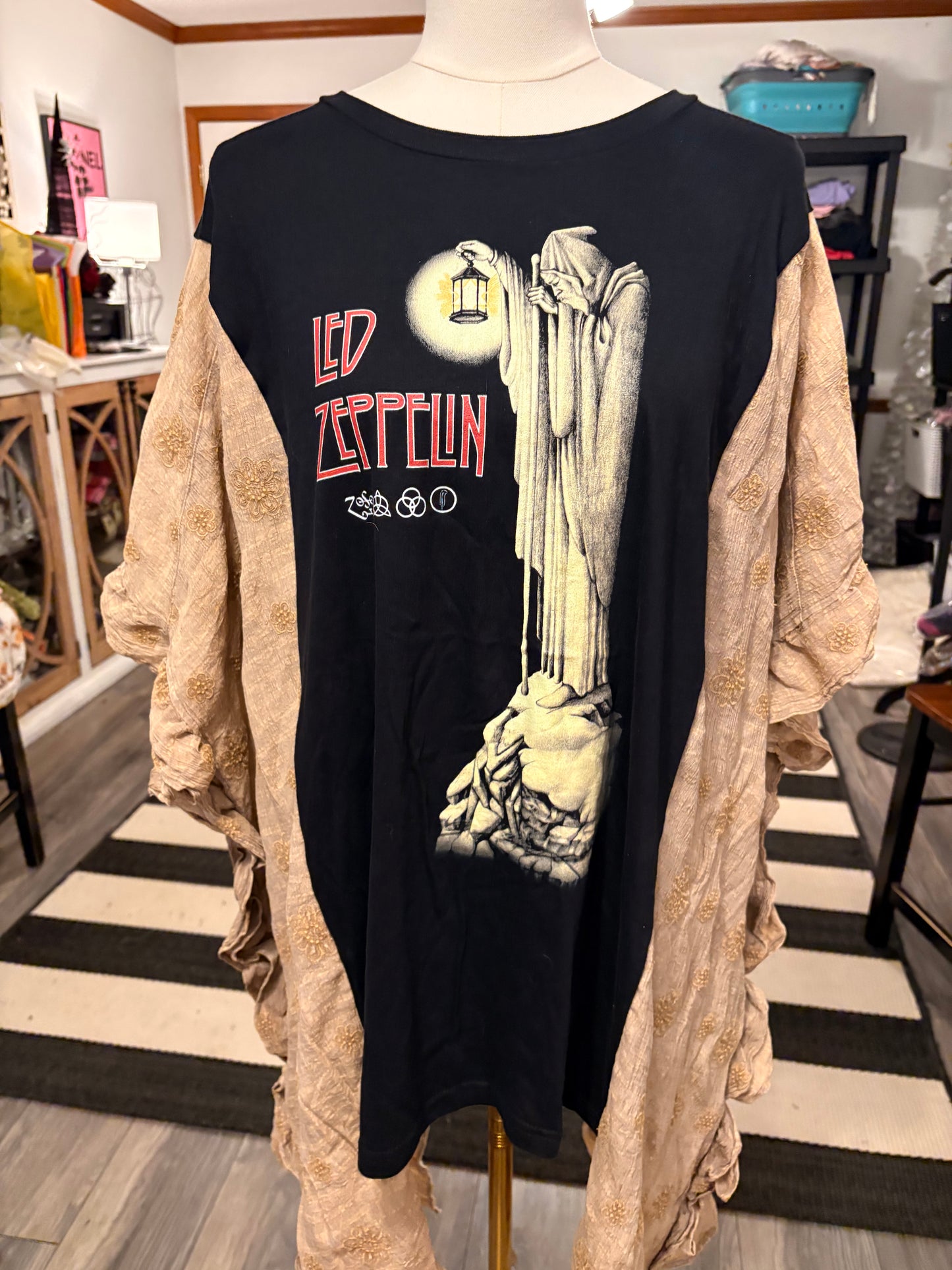 Zeppelin Upcycled Rockstar Fairytale Ruffled Kimono One Size Fits a Large to 3X Oversized!