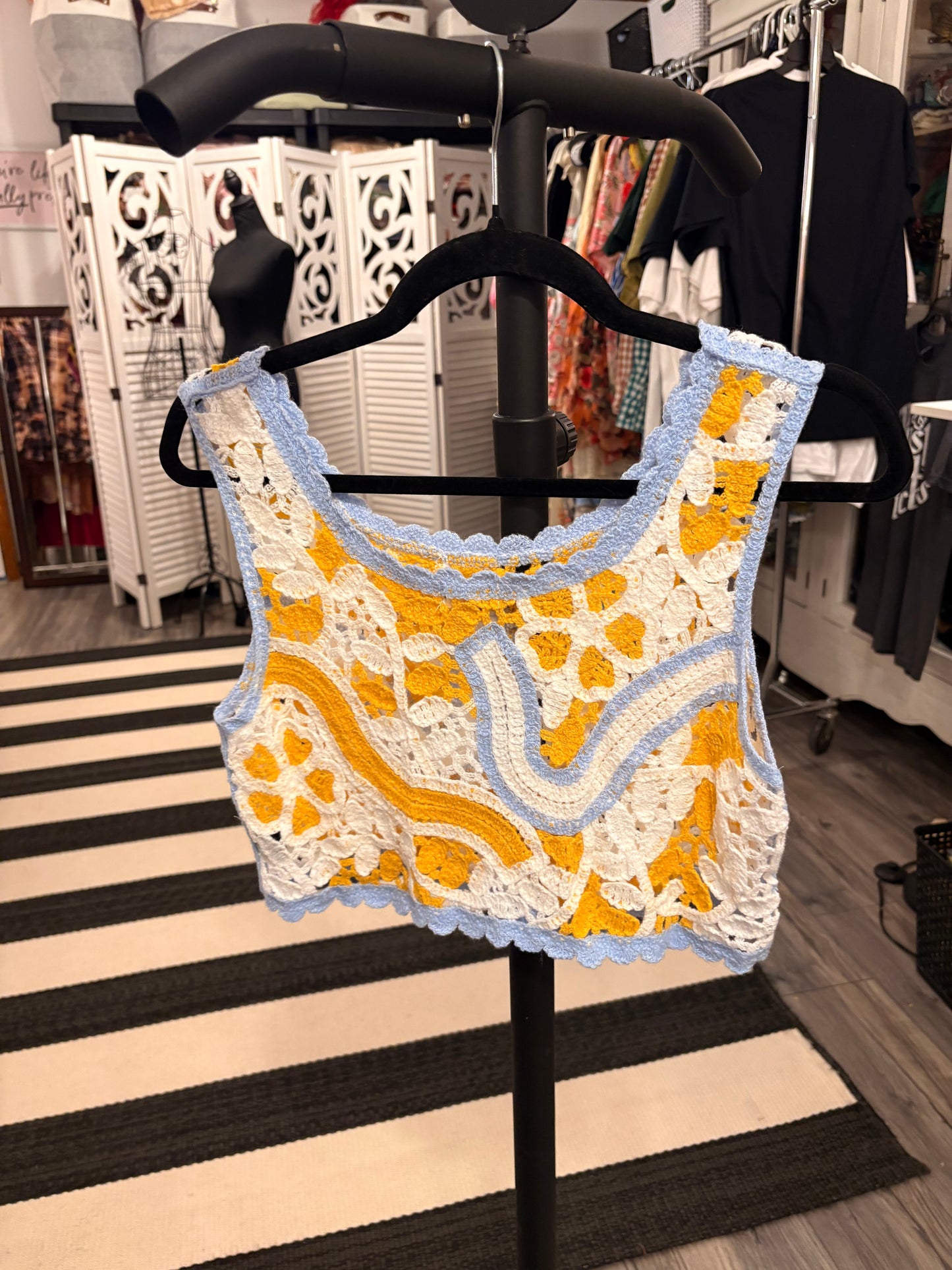 Blue Wave Crochet Crop Top OS Fits Small to Large