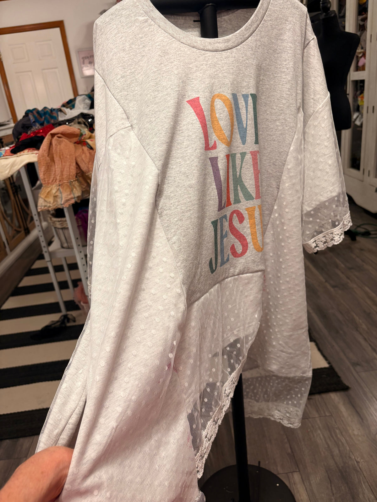 Love Like Jesus Lace Sweatshirt Tee One Size Fits a Small to 3X