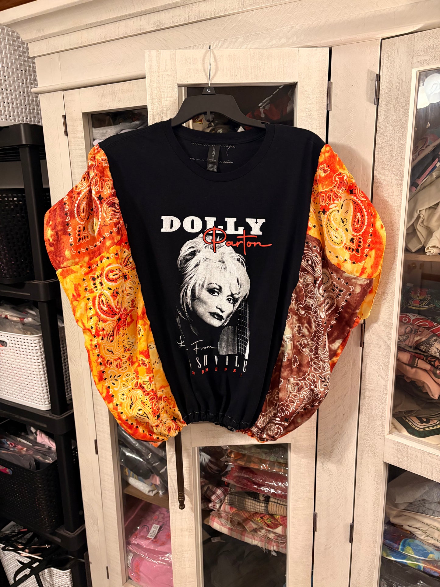 Nashville Dolly Bubble Bandana Sleeve Tee Fits a Small to XXL