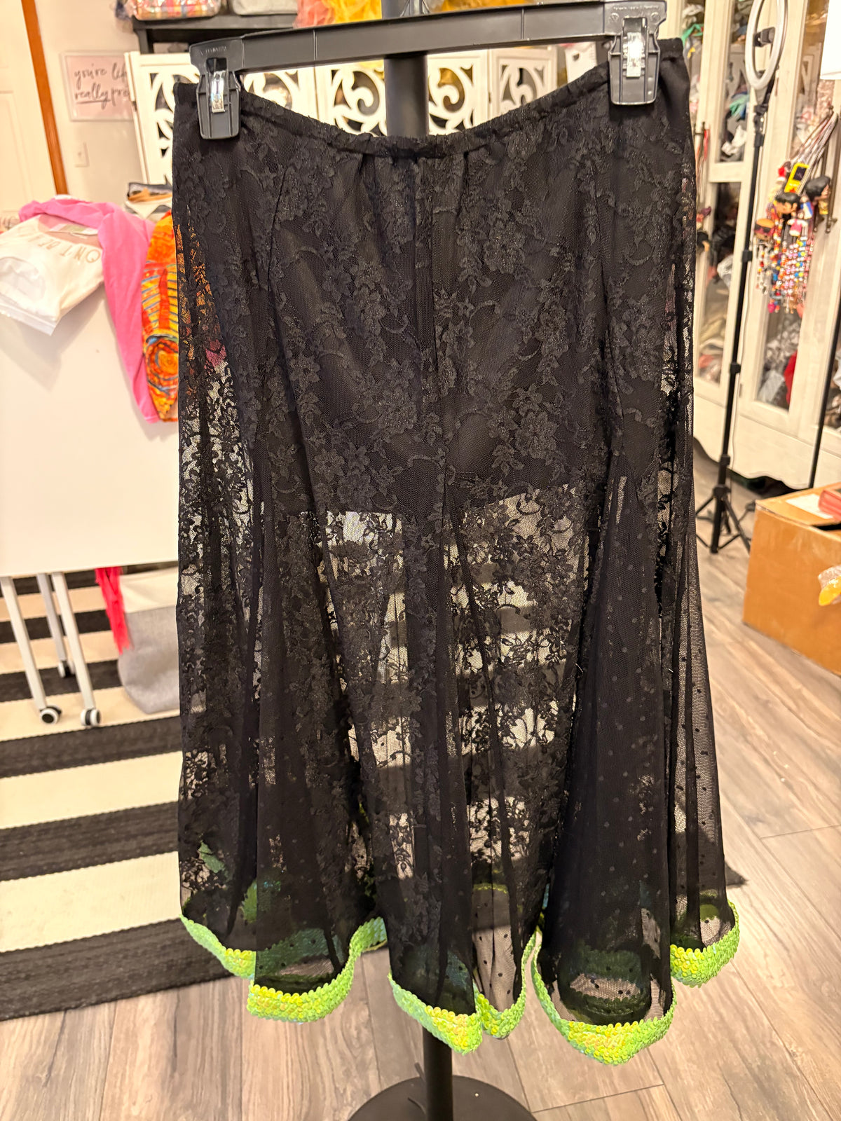 Green Goddess Sequin Lace Glam Skirt One Size Fits a Large
