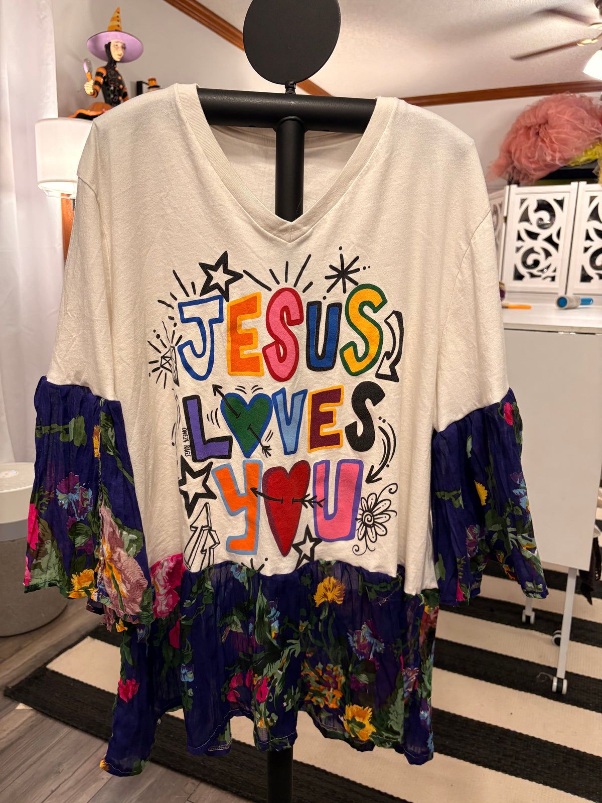 Jesus Loves You Glam Sleeve Tee Fits a Small to XL